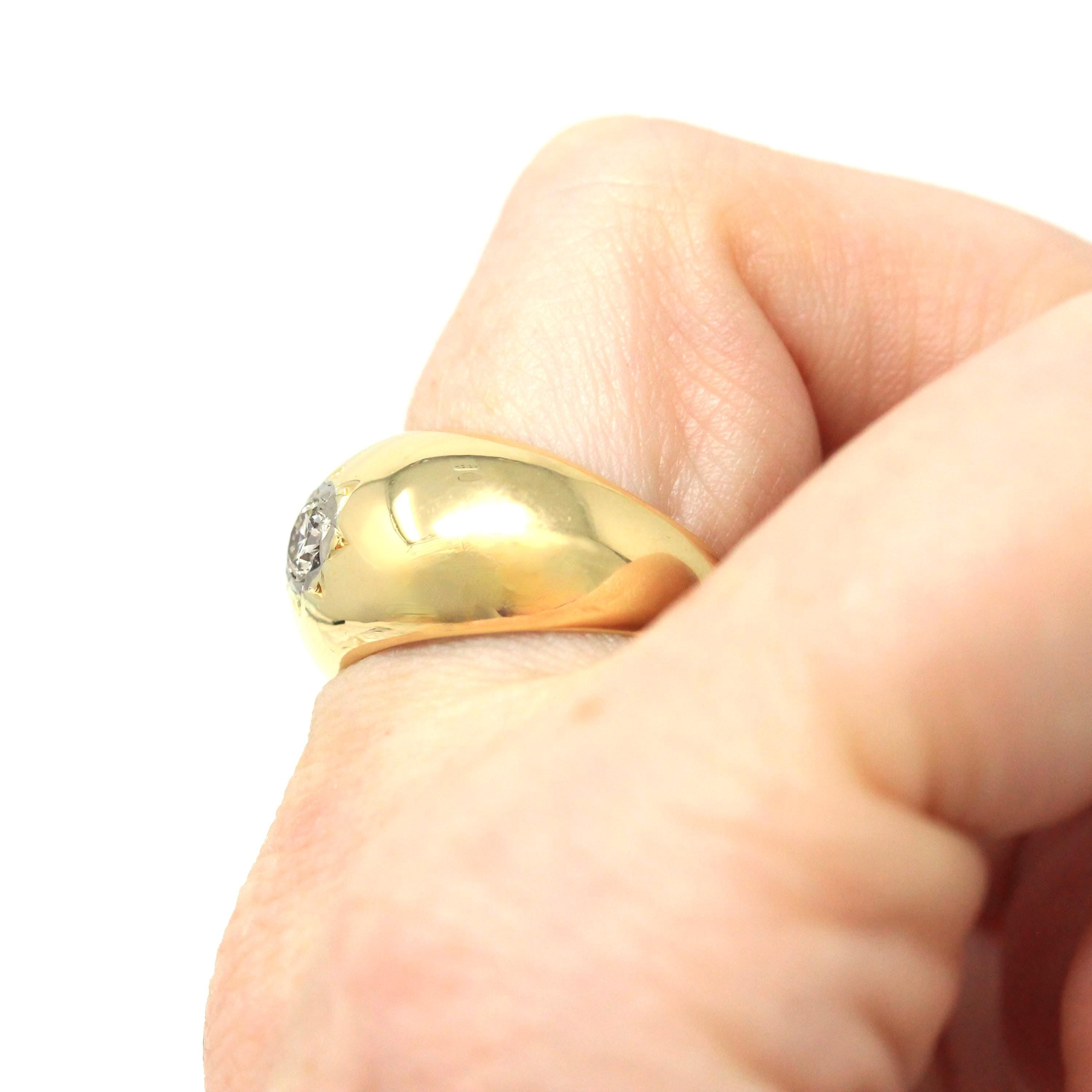 Star Incised Ring - Estate 18k Yellow Gold Chunky Domed Solitaire Diamond Band - Modern Size 7 1/2 Fine Unisex Celestial Statement Jewelry