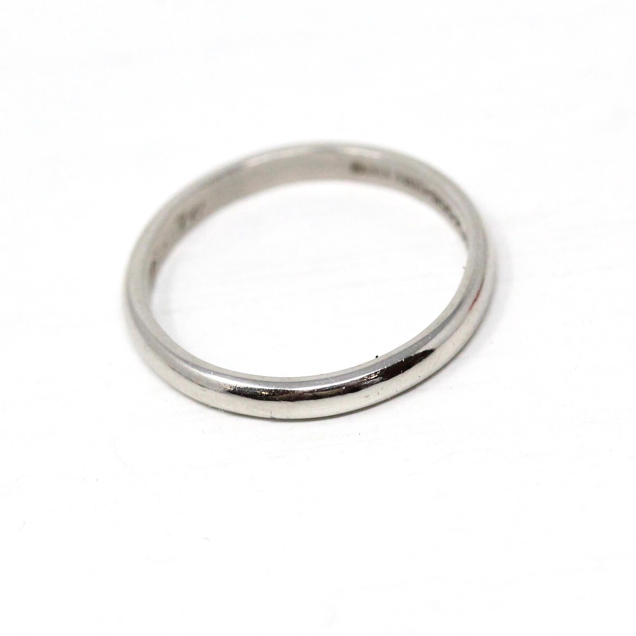 1970 Wedding Band - Retro Platinum Engraved Unadorned Ring - Vintage Dated "5-16-1970" Size 5 1/4 Fine Stacking Jewelry