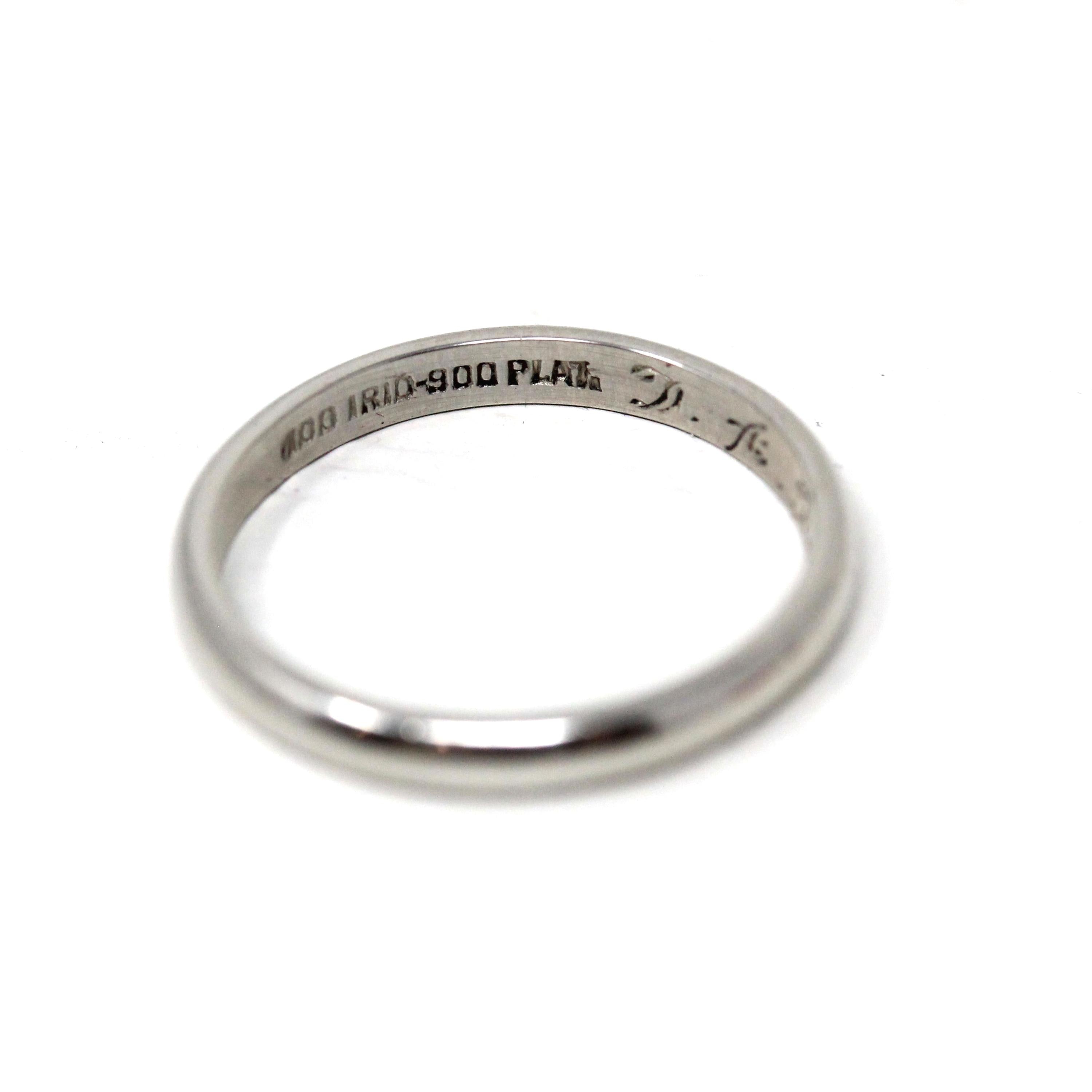 1970 Wedding Band - Retro Platinum Engraved Unadorned Ring - Vintage Dated "5-16-1970" Size 5 1/4 Fine Stacking Jewelry