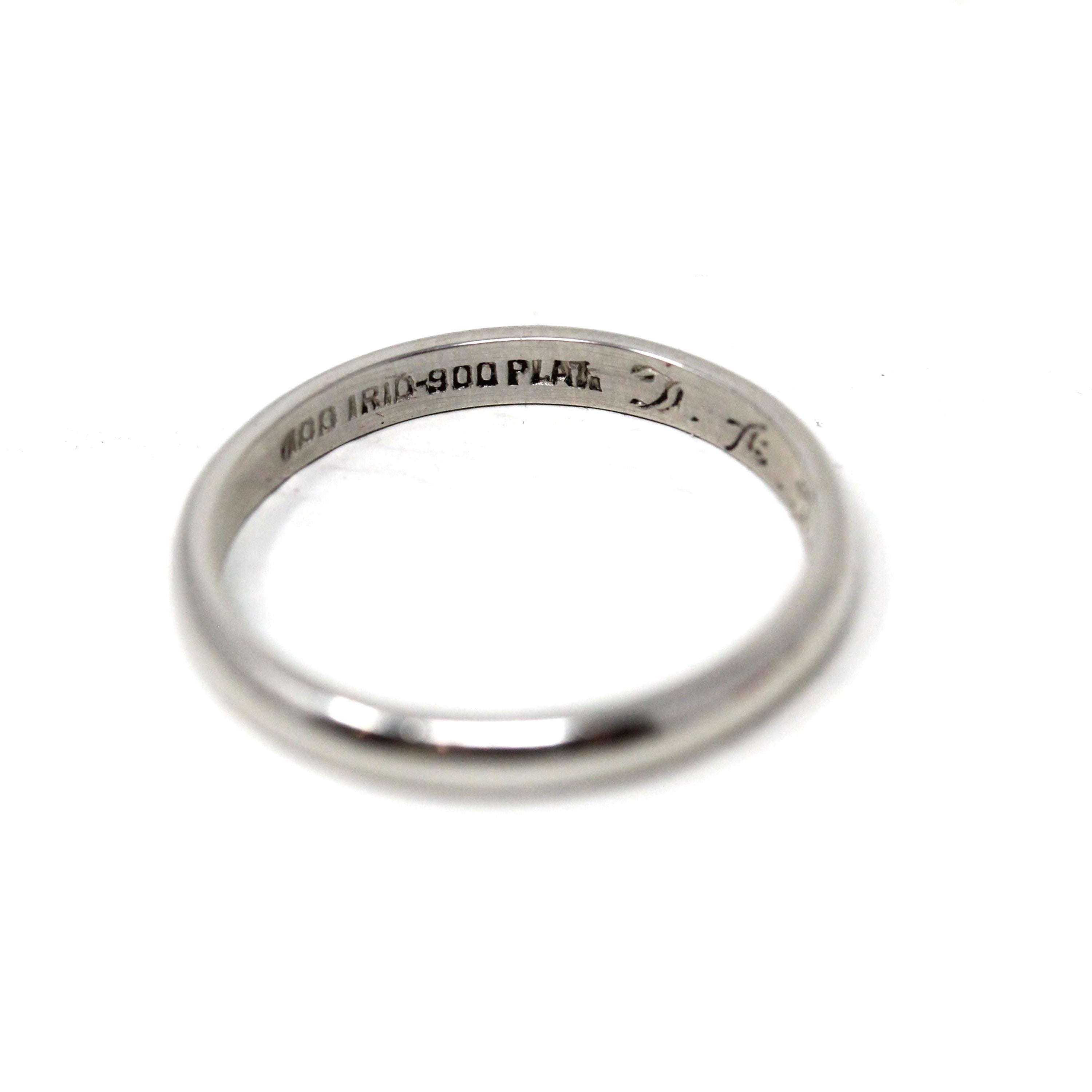 1970 Wedding Band - Retro Platinum Engraved Unadorned Ring - Vintage Dated "5-16-1970" Size 5 1/4 Fine Stacking Jewelry