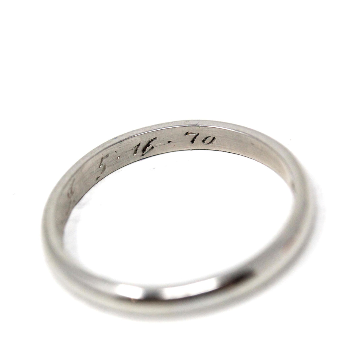 1970 Wedding Band - Retro Platinum Engraved Unadorned Ring - Vintage Dated "5-16-1970" Size 5 1/4 Fine Stacking Jewelry