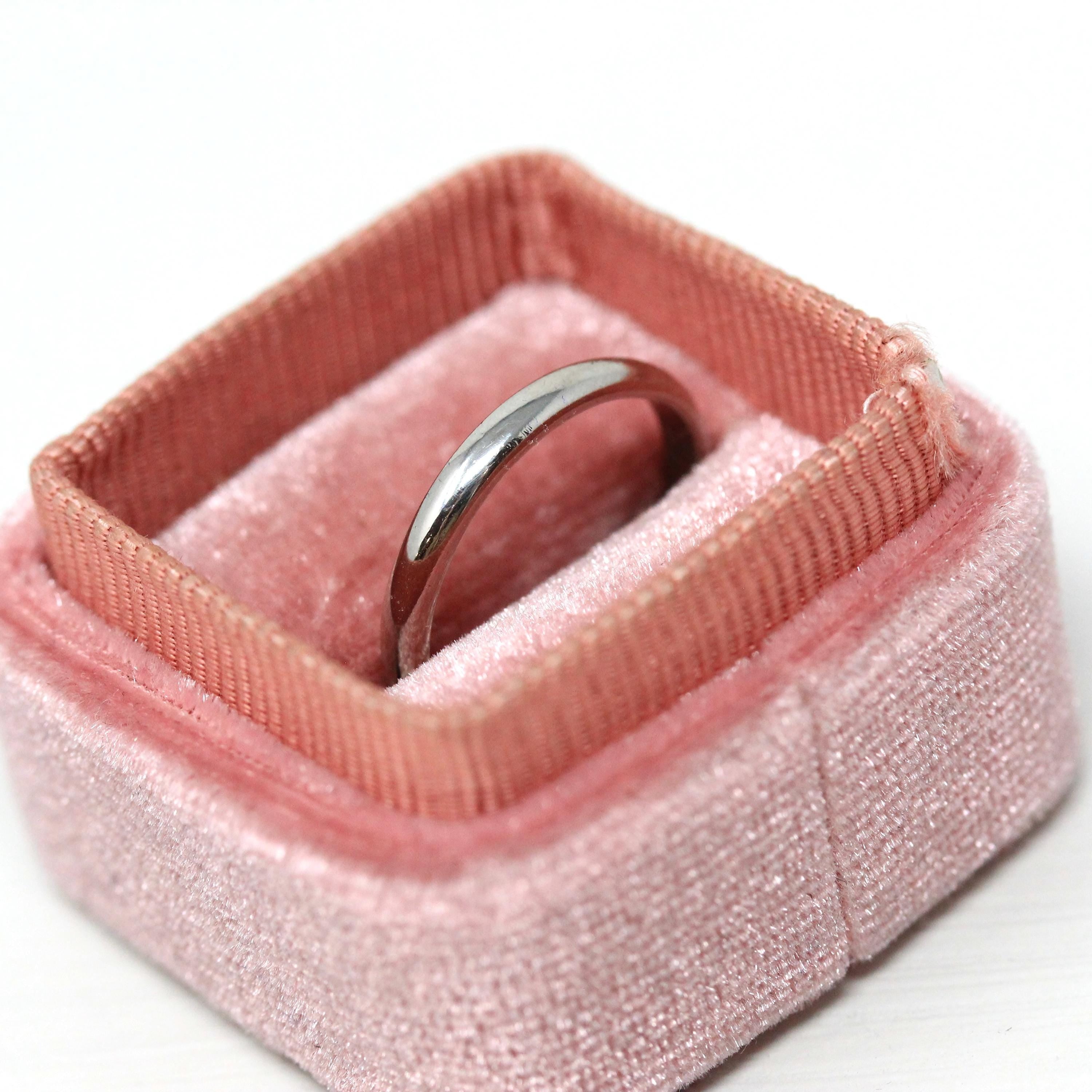 1970 Wedding Band - Retro Platinum Engraved Unadorned Ring - Vintage Dated "5-16-1970" Size 5 1/4 Fine Stacking Jewelry