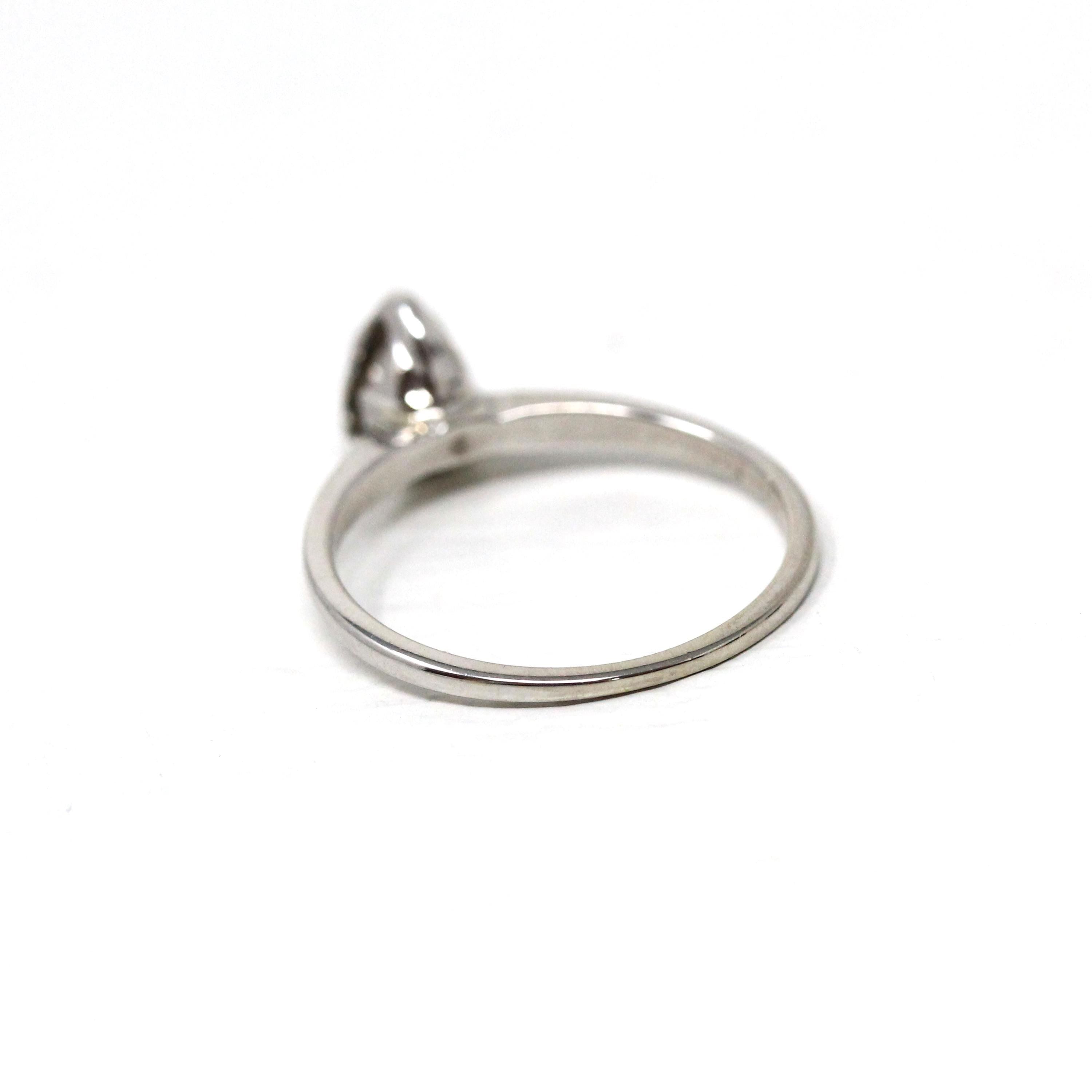 Vintage Diamond Ring - Retro 14k White Gold Pear Brilliant Cut .13 CT Gem - Circa 1960s Size 6.25 Solitaire Fine Bridal Engagement Jewelry
