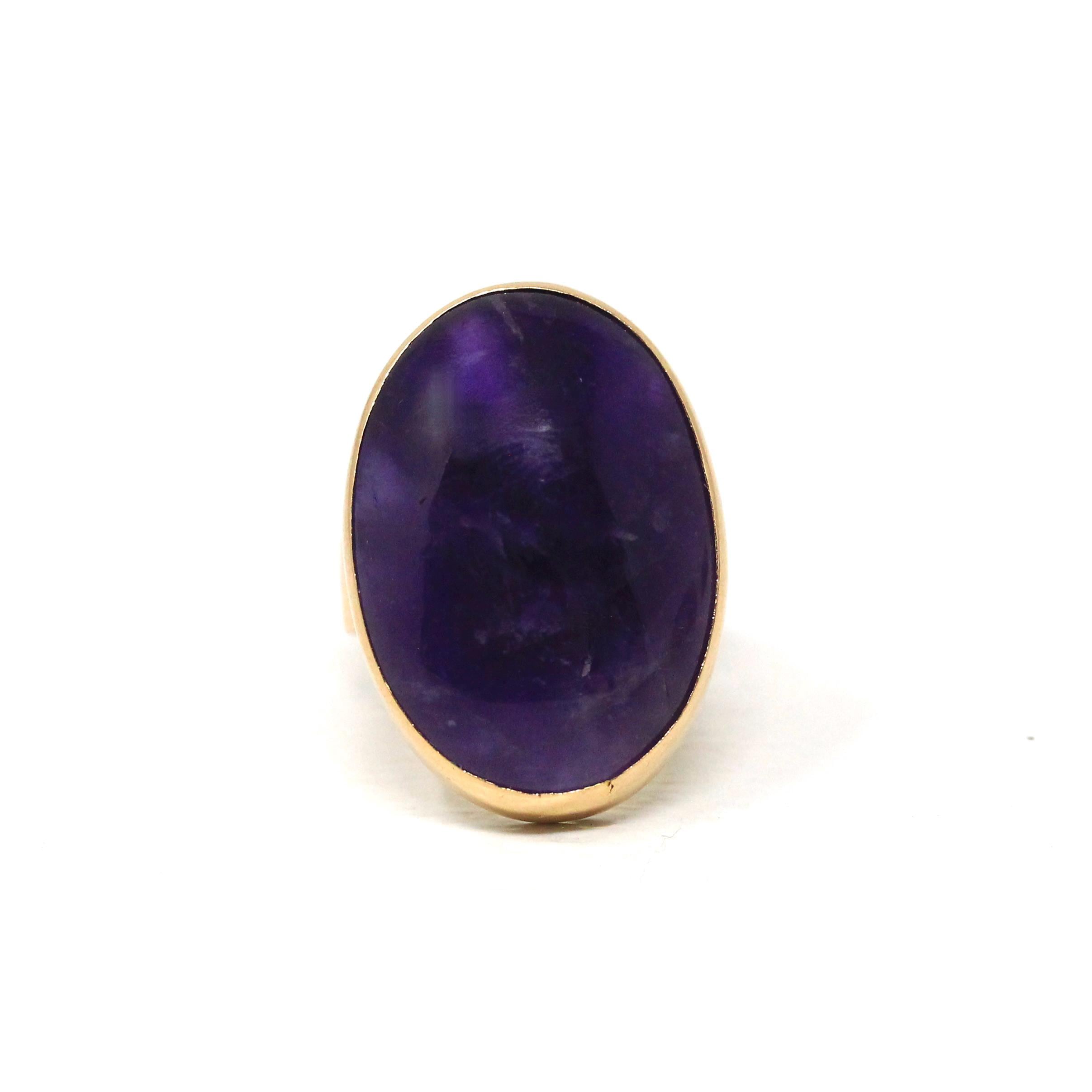 Amethyst Cocktail Ring - Estate 18k Yellow Gold Natural Purple Gemstone - Vintage Circa 1980s Era Size 5 3/4 Egyptian Hallmarks Fine Jewelry