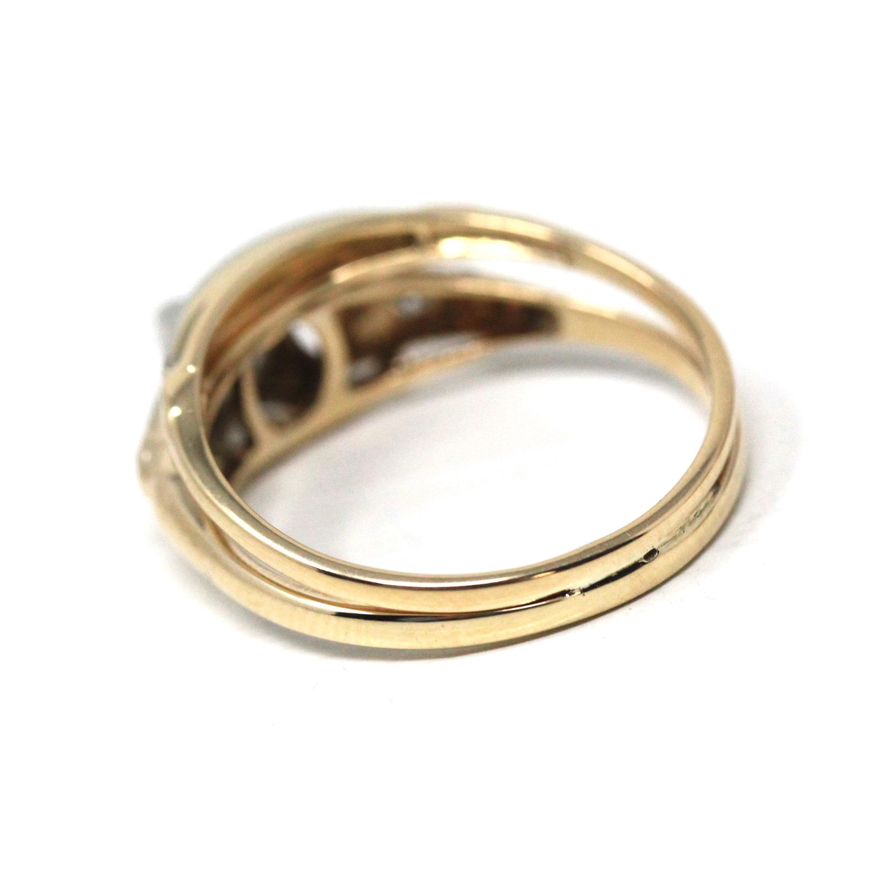 Vintage Wedding Ring Set - Retro 14k Yellow & White Gold Natural Diamonds Two Tone Illusion - Circa 1940s Size 6 1/4 Soldered Fine Jewelry