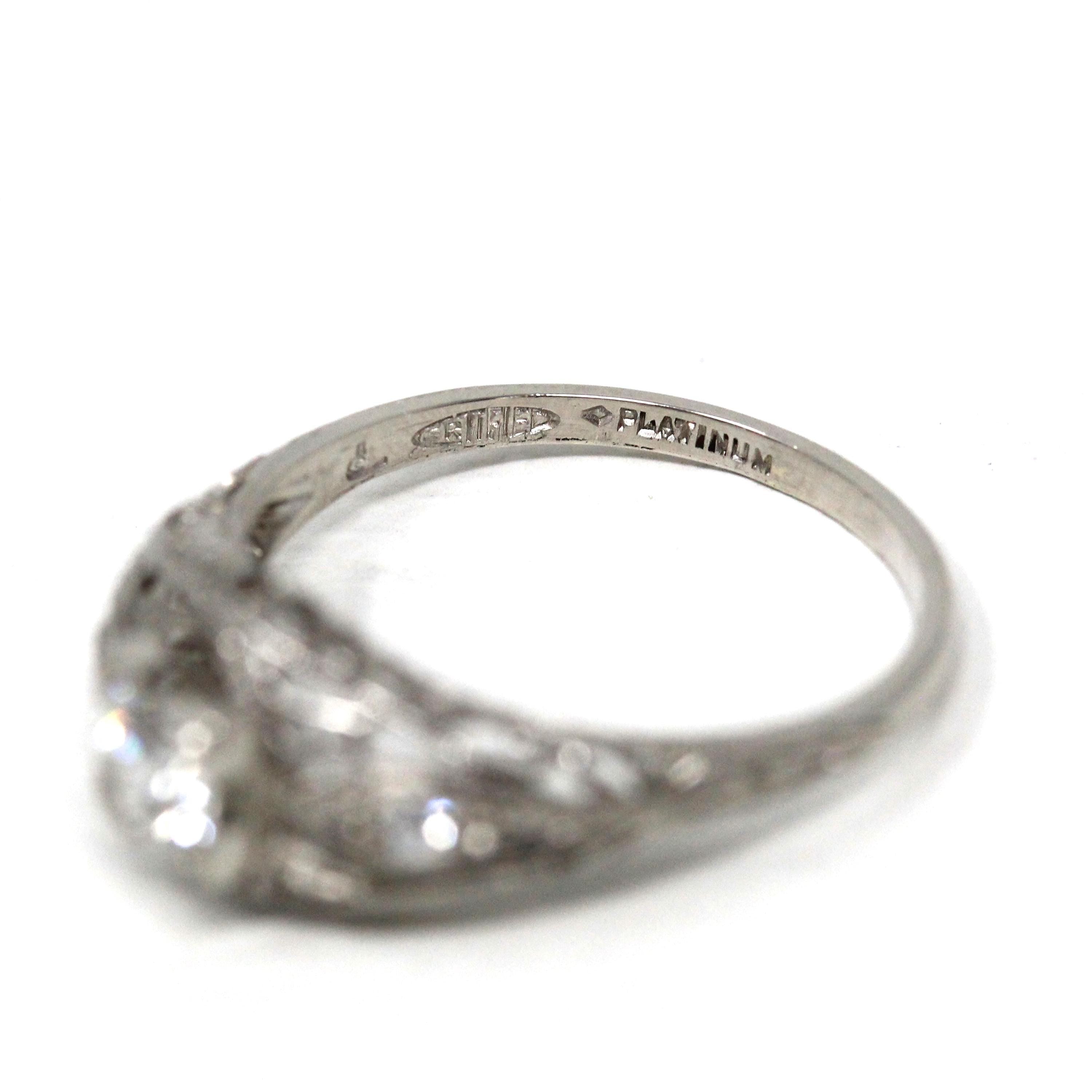 Art Deco Engagement Ring - Platinum Natural .35 CT Transitional Brilliant Cut Diamond - Antique Circa 1920s Era Size 7 Fine Filigree Jewelry