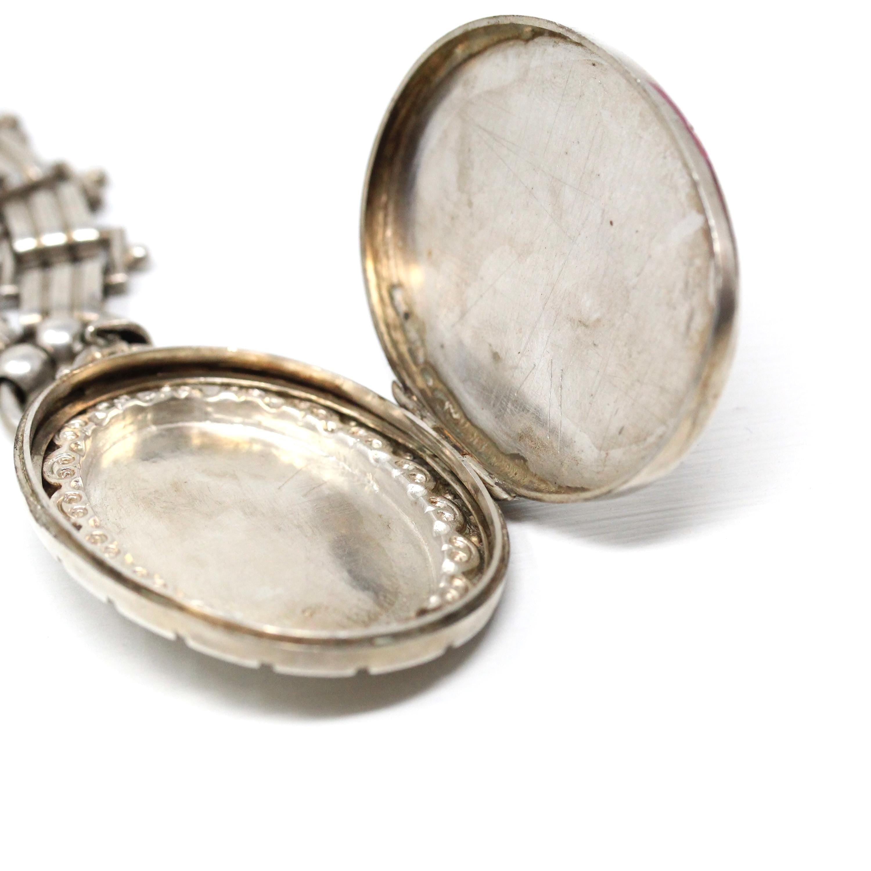 Antique Bird Locket - Victorian Sterling Silver Engraved Book Chain Necklace Pendant - Circa 1880s Era Swallow Large Photo Statement Jewelry