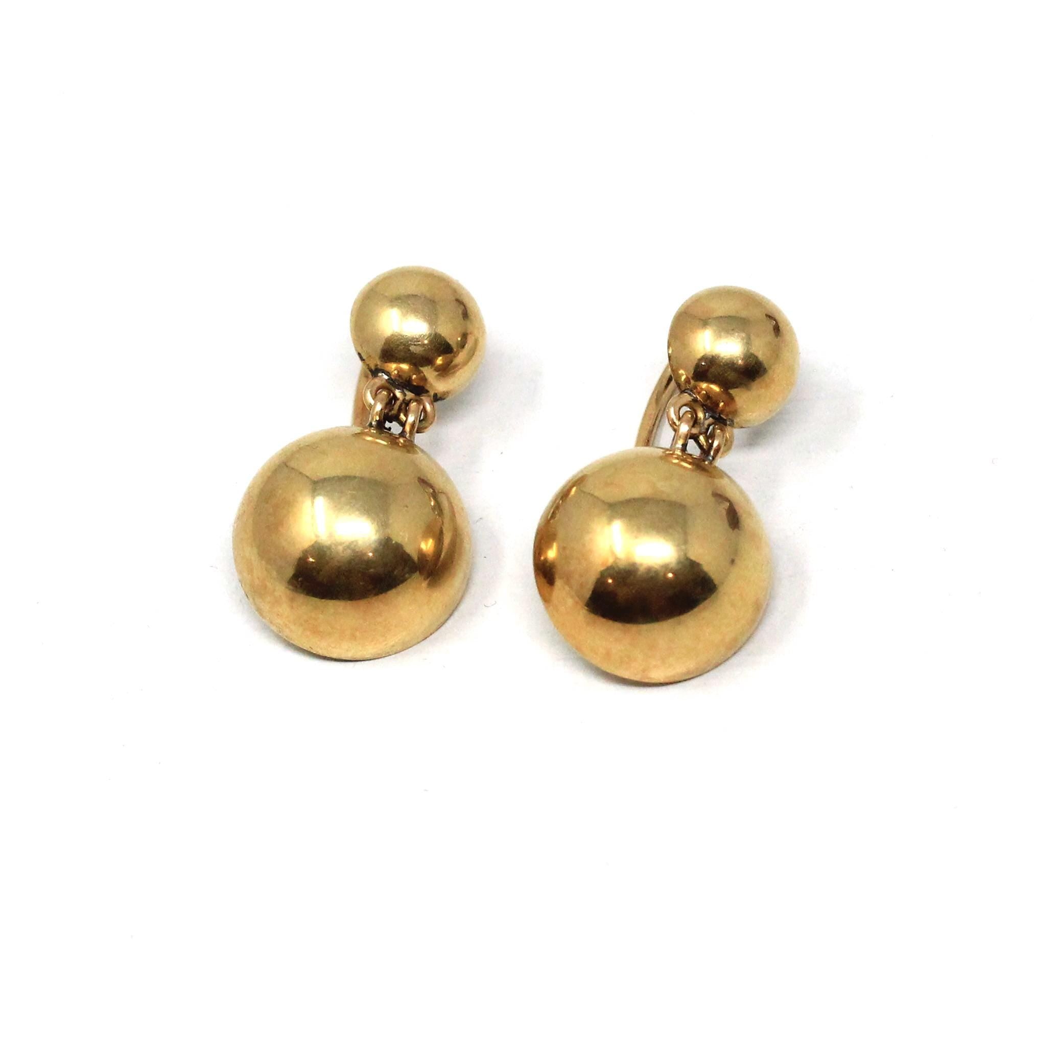 Victorian Drop Earrings - Antique 14k Yellow Gold Round Ball Dangle Wire Hooks - Vintage Late 1800s Era Hanging Fine 19th Century Jewelry