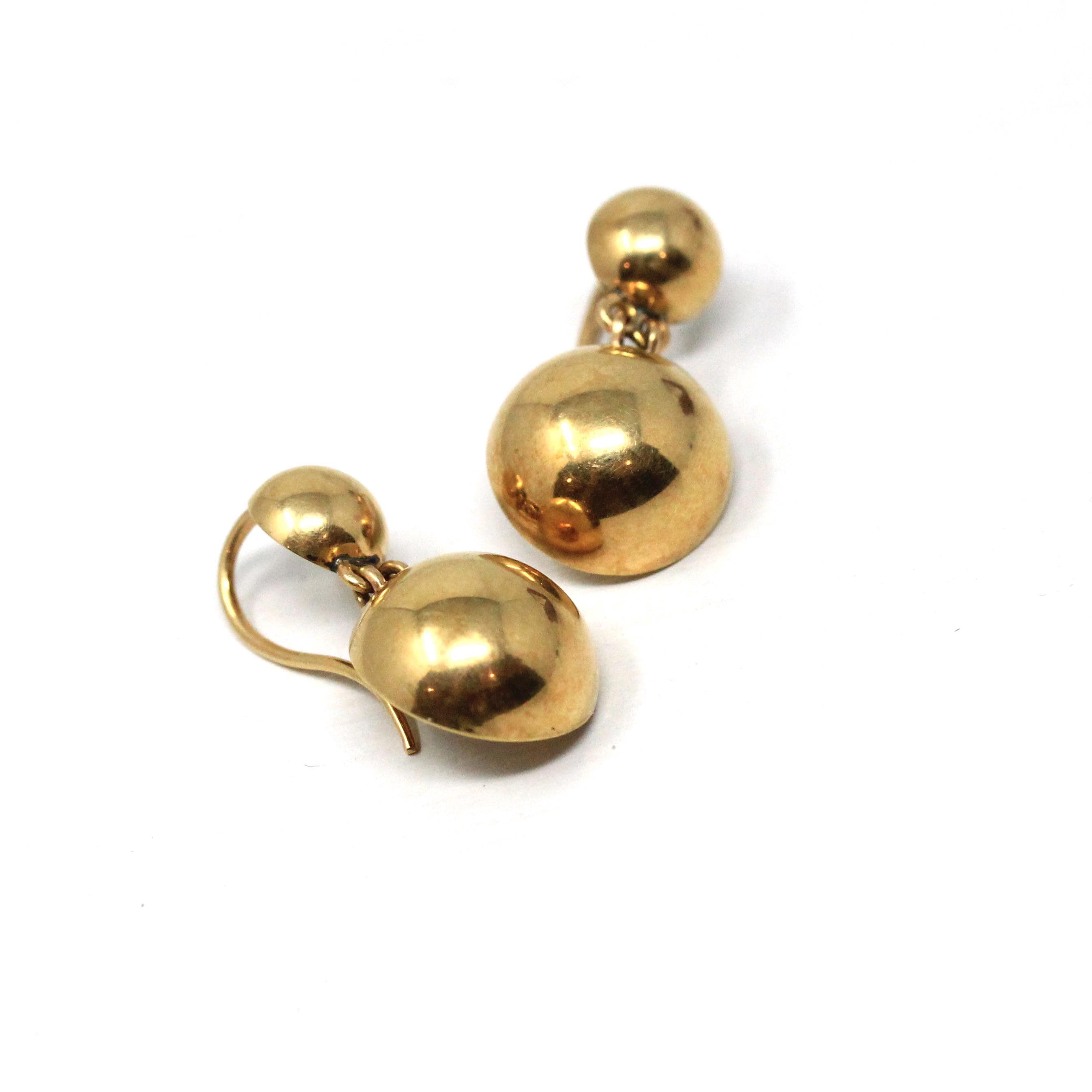 Victorian Drop Earrings - Antique 14k Yellow Gold Round Ball Dangle Wire Hooks - Vintage Late 1800s Era Hanging Fine 19th Century Jewelry