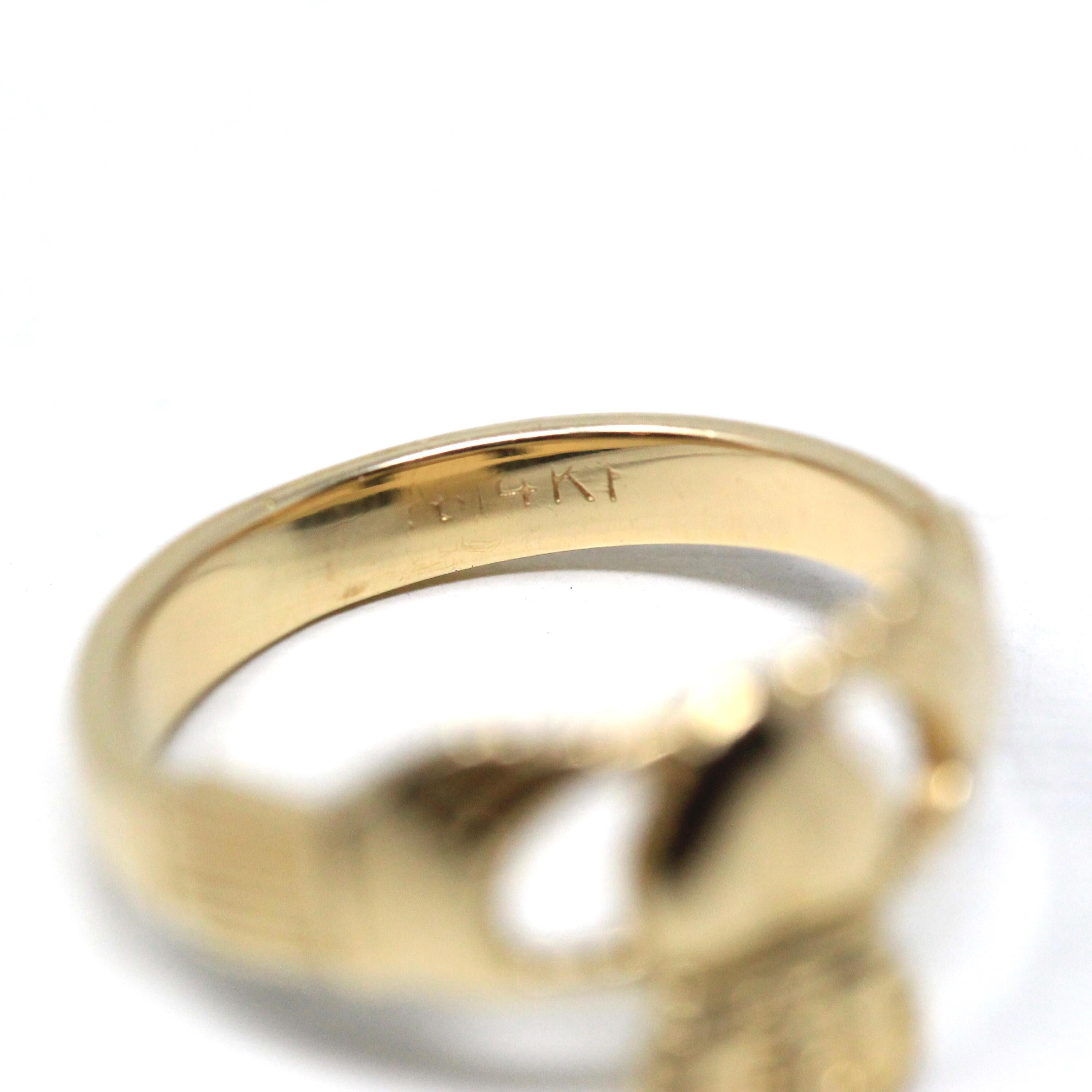 Modern Claddagh Ring - Estate 14k Yellow Gold Heart Clasped Hand Crown - Size 5 1/2 Friendship Love Loyalty Irish Fine Statement Jewelry