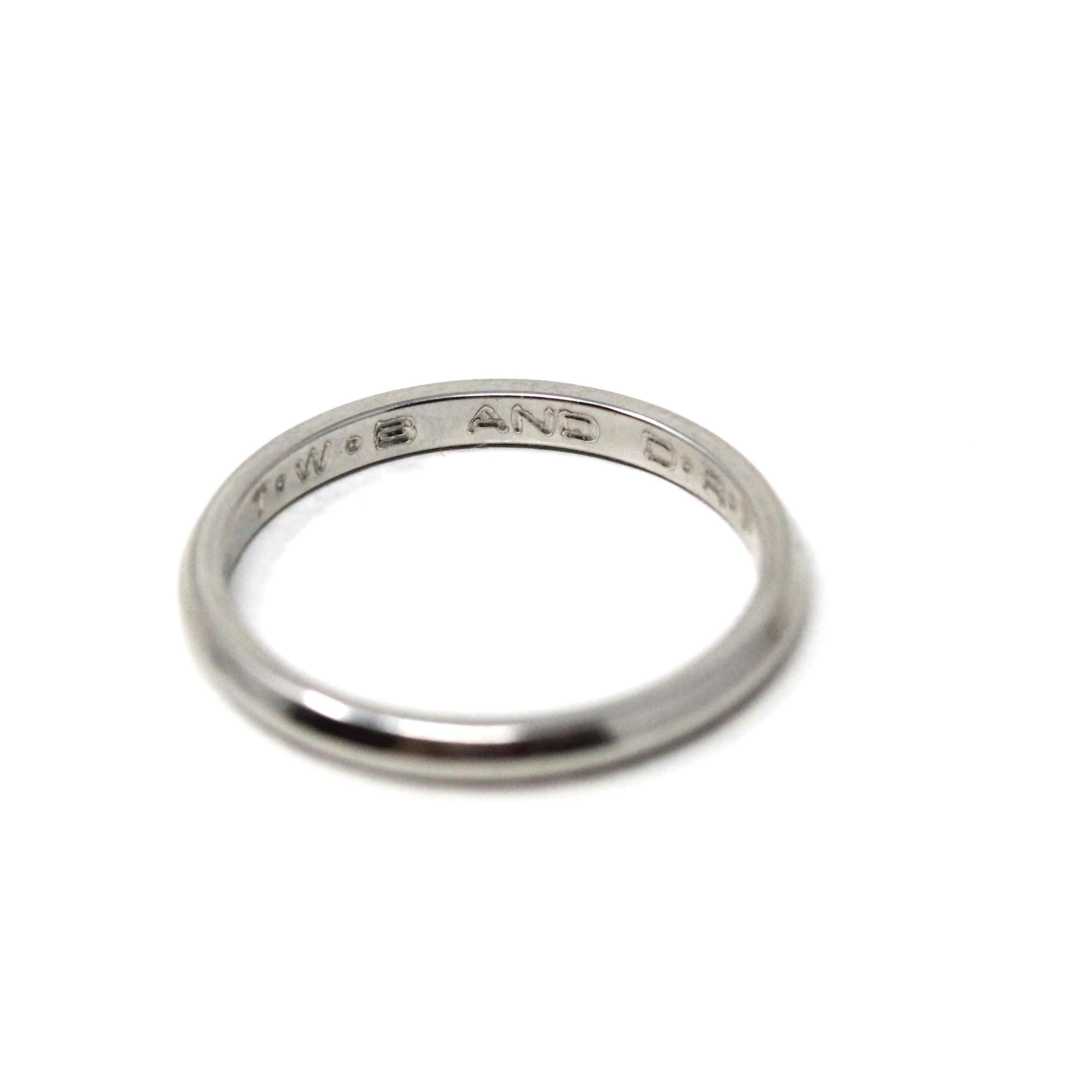 1972 Wedding Band - Retro Platinum Engraved Unadorned Ring - Vintage Dated "6-30-72" Size 5 1/2 Fine Stacking Jewelry