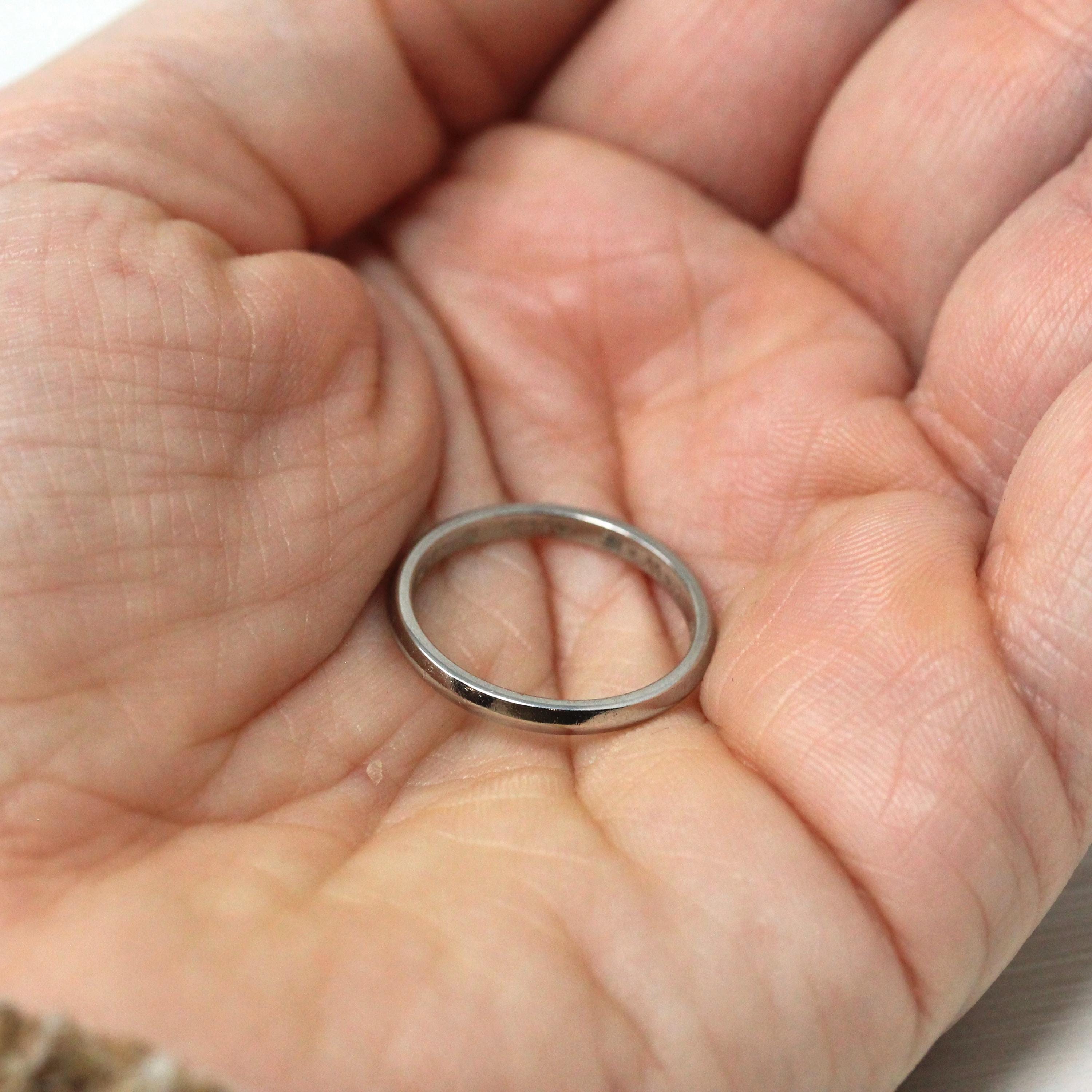 1972 Wedding Band - Retro Platinum Engraved Unadorned Ring - Vintage Dated "6-30-72" Size 5 1/2 Fine Stacking Jewelry