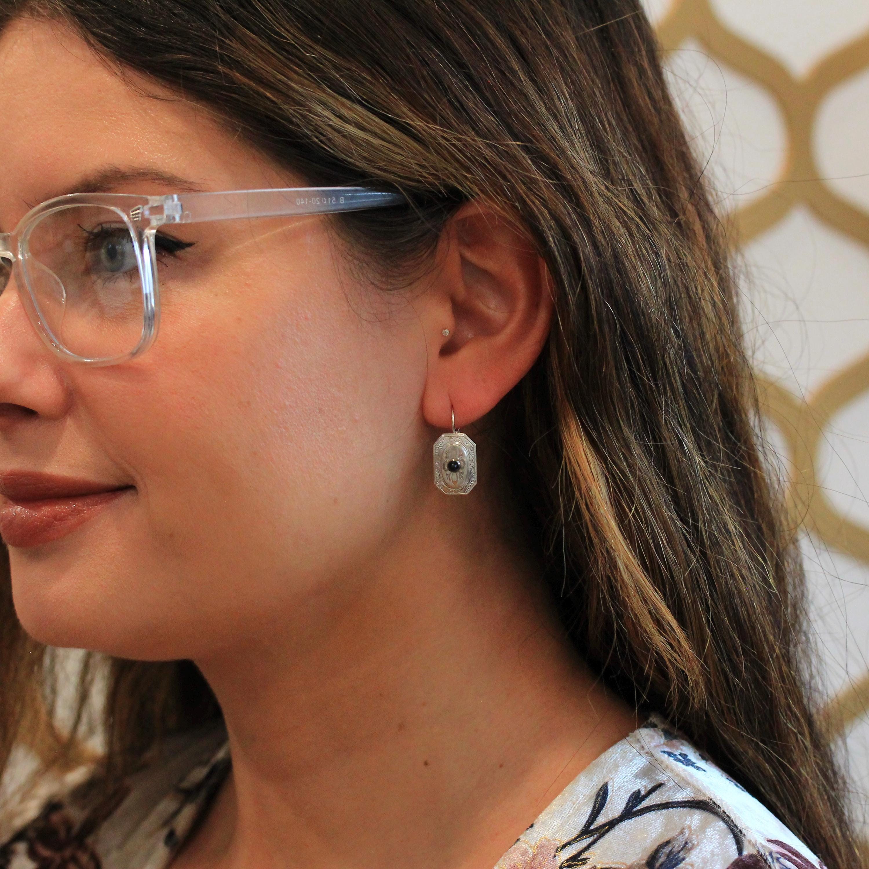 Art Deco Shield Earrings - Antique 14k Yellow Gold Platinum Engraved Cufflink Conversions - Vintage Circa 1920s Fine Bridal Wedding Jewelry