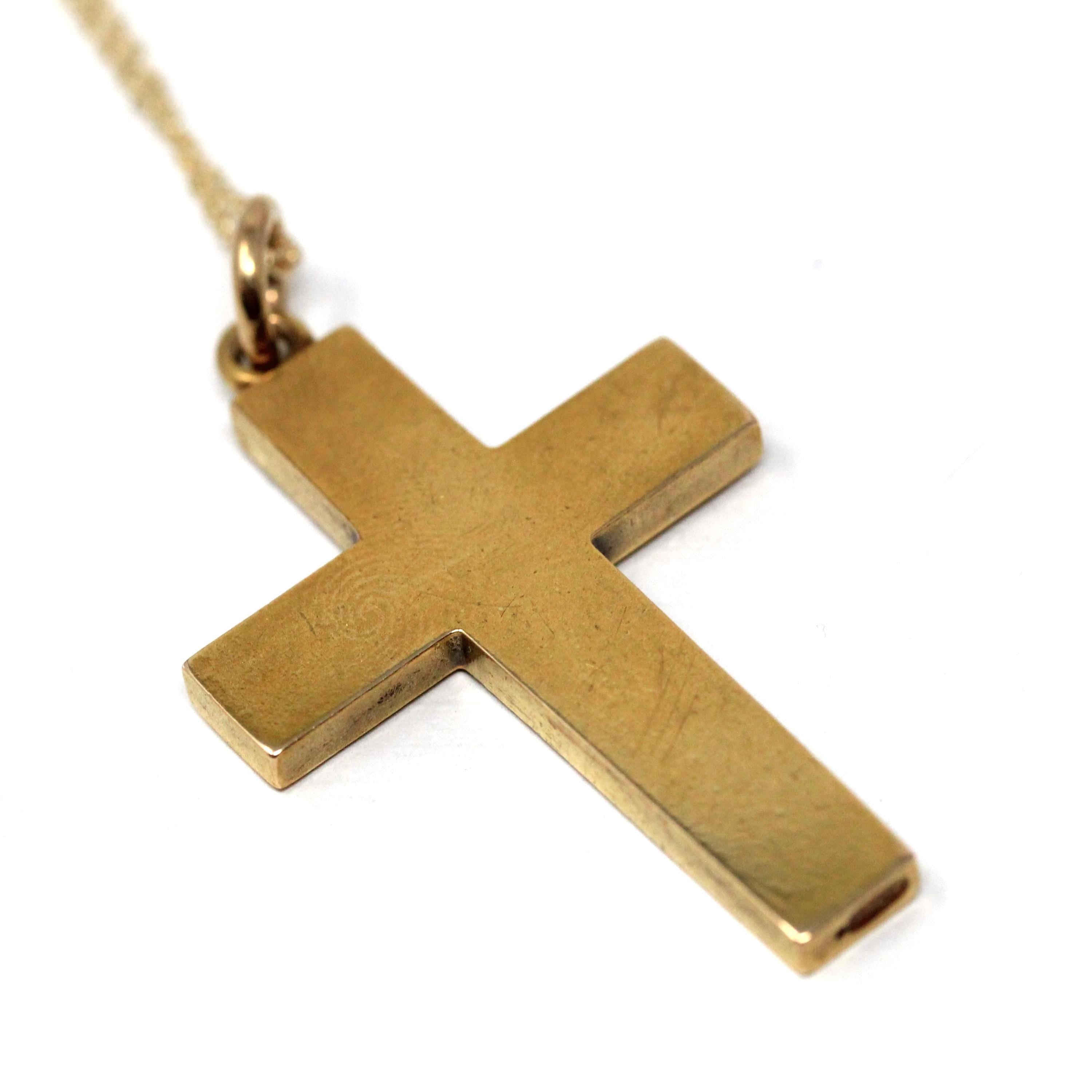 Antique Cross Pendant - Victorian 15ct Yellow Gold Religious Engraved Charm Necklace - Vintage 1800s Confirmation Faith Baptism Fine Jewelry