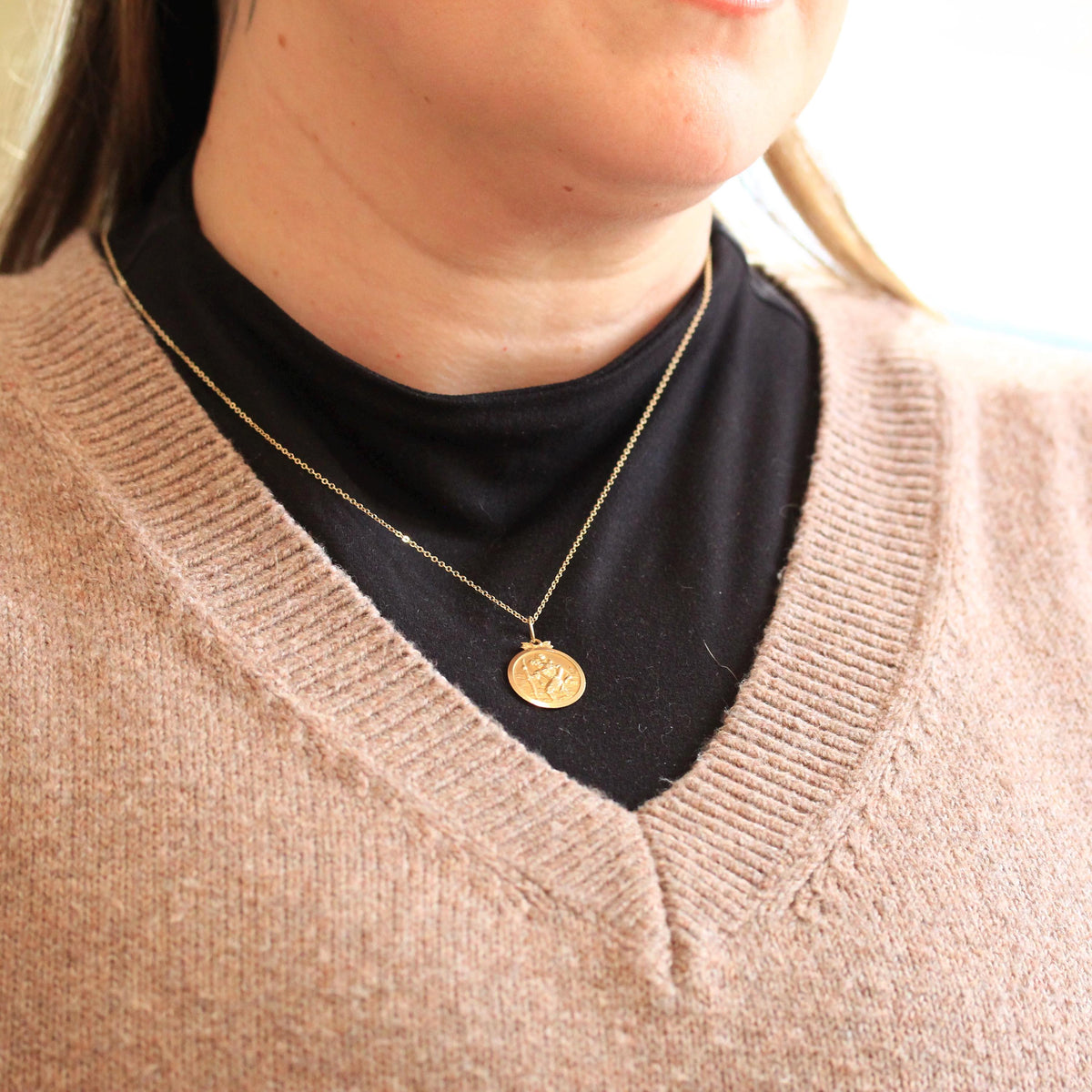 Saint Christopher Pendant - Retro 9k Yellow Gold Charm Necklace - Vintage Hallmarked 1966 Christian Patron Saint Of Travelers London Jewelry