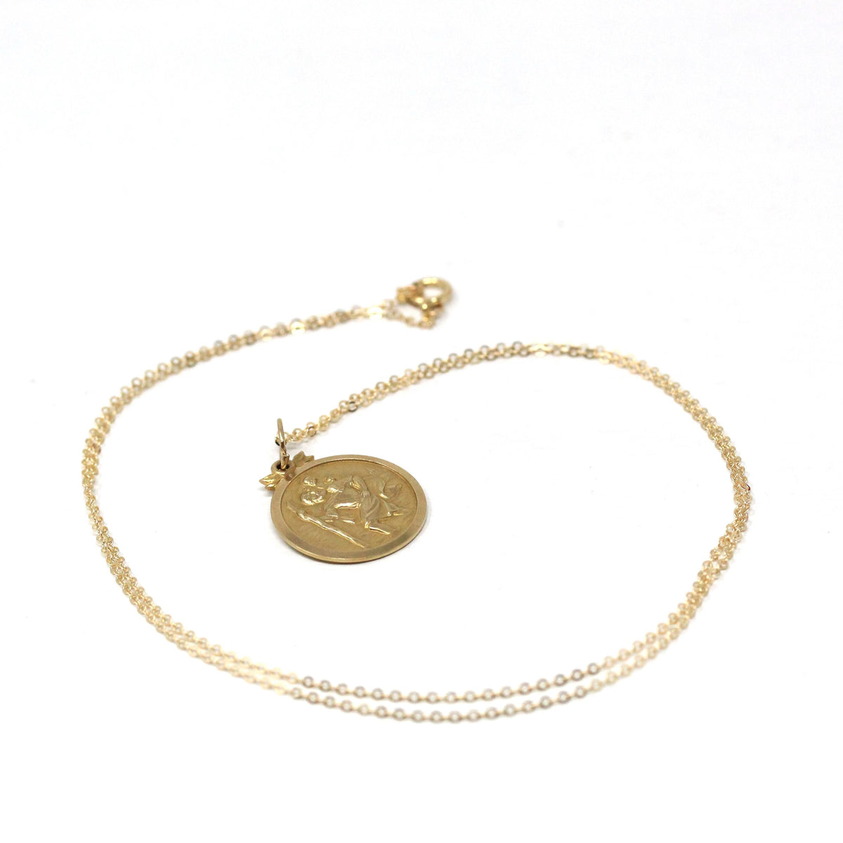 Saint Christopher Pendant - Retro 9k Yellow Gold Charm Necklace - Vintage Hallmarked 1966 Christian Patron Saint Of Travelers London Jewelry