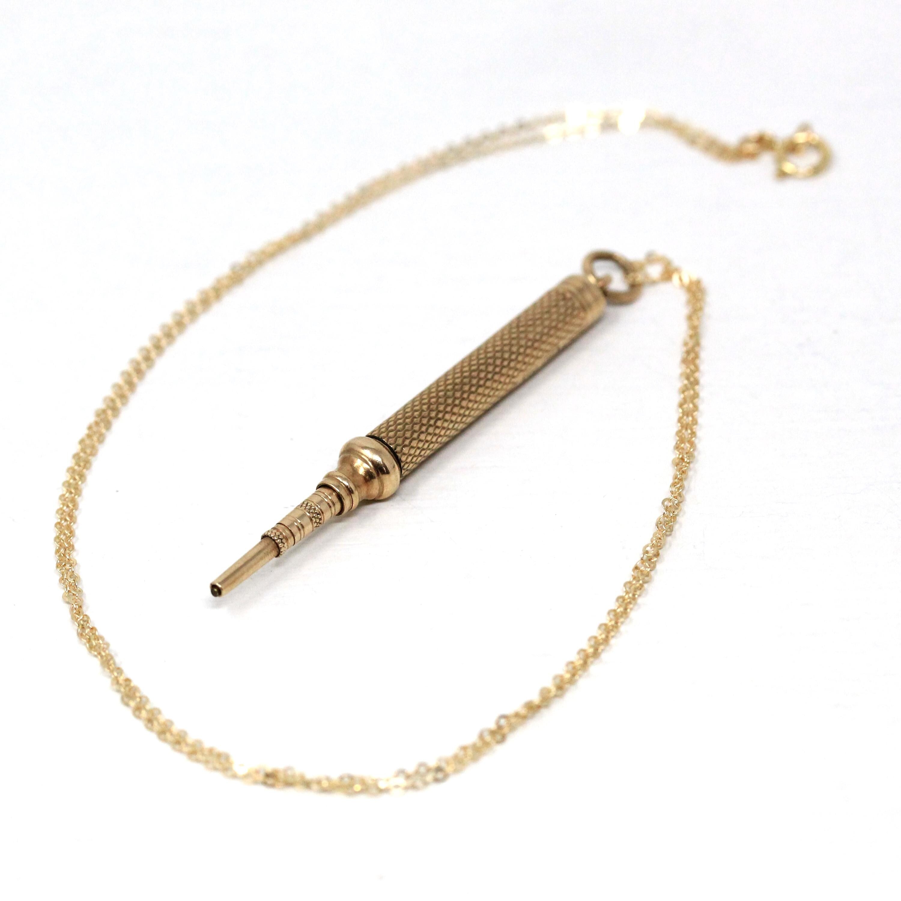 Pocket Watch Key Pendant - Victorian Era 9k Yellow Gold Elongated Utility Fob Charm - Circa Late 1800s Mens Unisex Accessory English Jewelry
