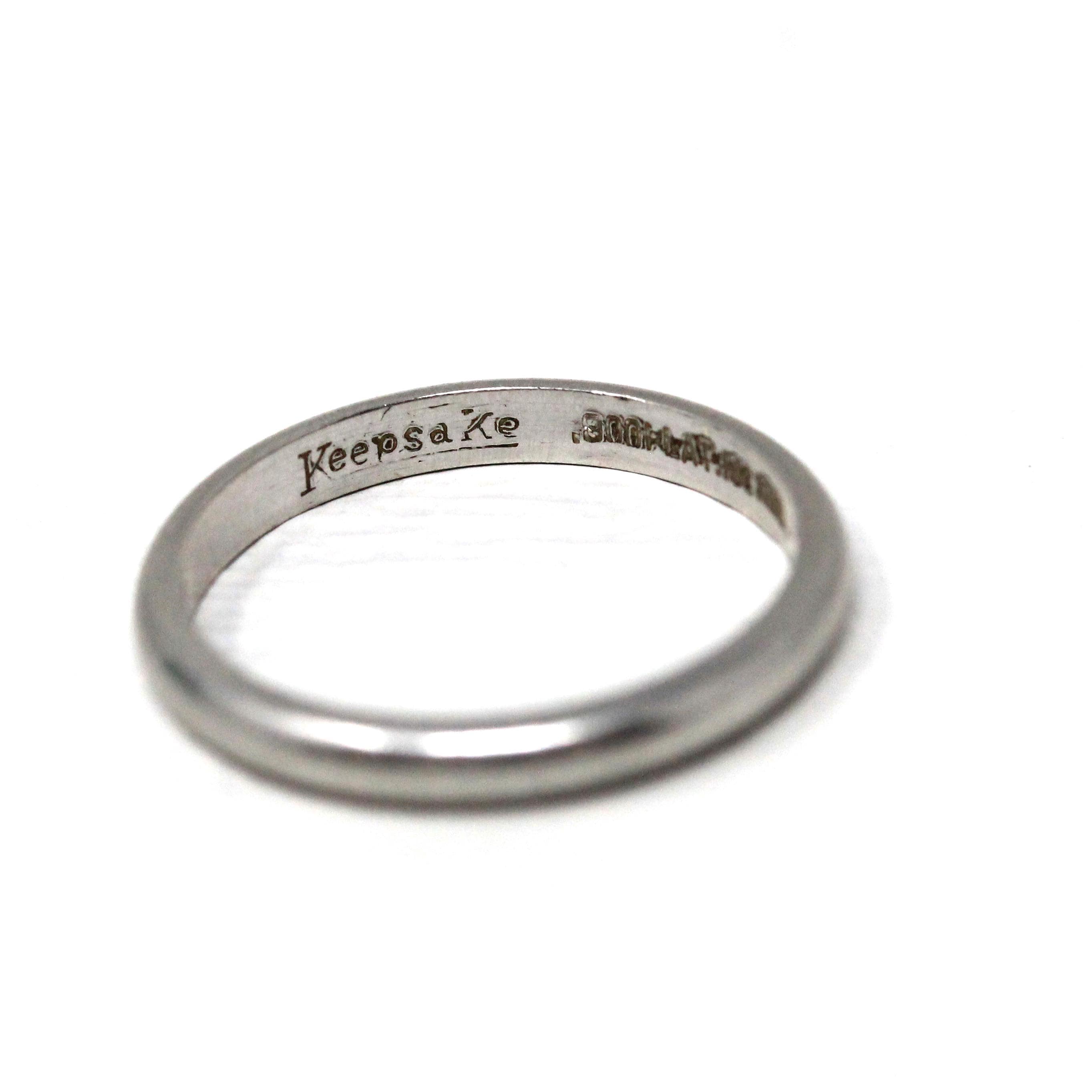 Vintage Wedding Band - Mid Century Era Platinum 2 MM Bridal Ring - Dated 1949 Size 5 Heirloom Fine Carl And Jackie Engraved Keepsake Jewelry