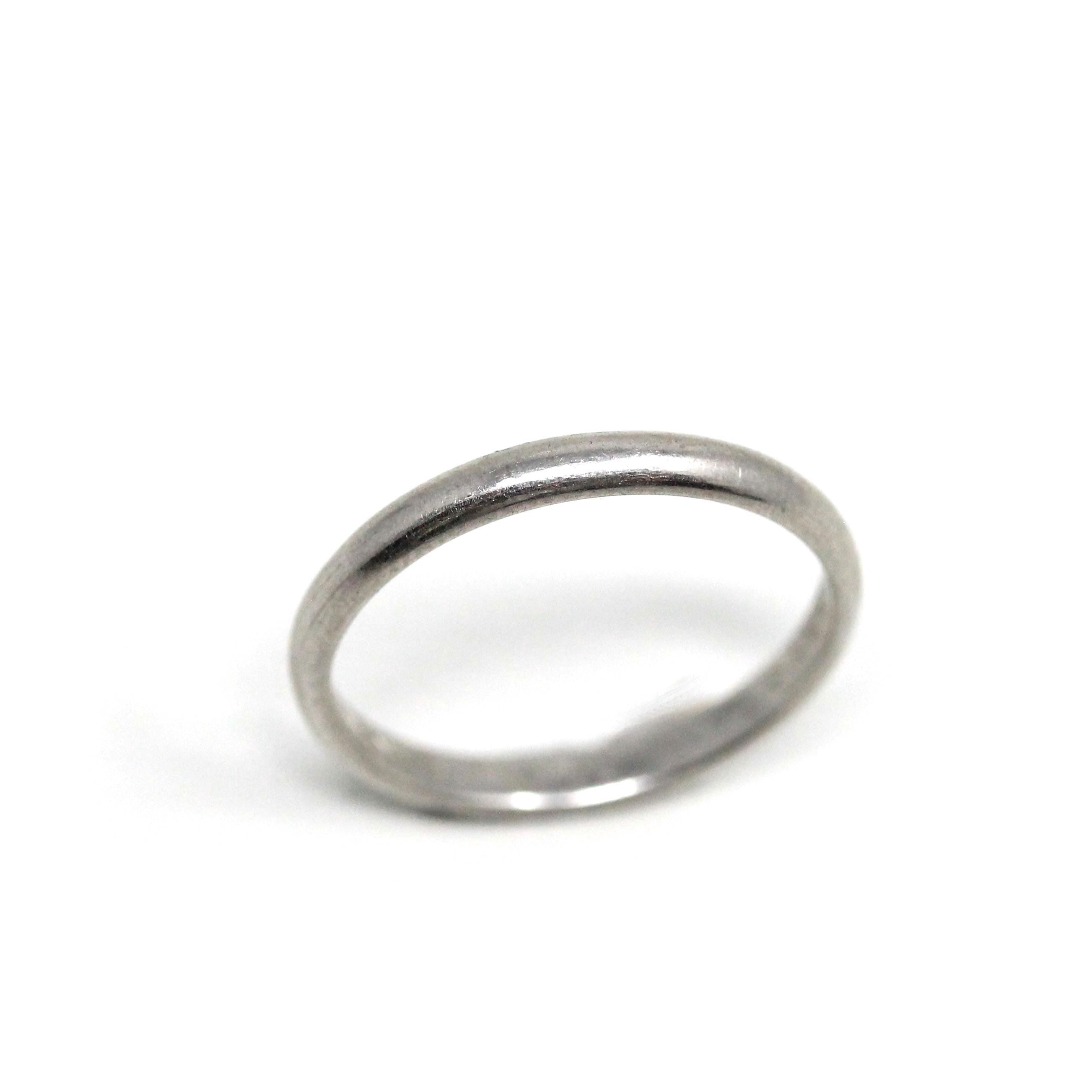 Art Deco Wedding Band - Antique Platinum Unadorned Bridal Ring - Engraved RWM to EML 11-25-25 Size 5 Polished Heirloom Fine Stacking Jewelry