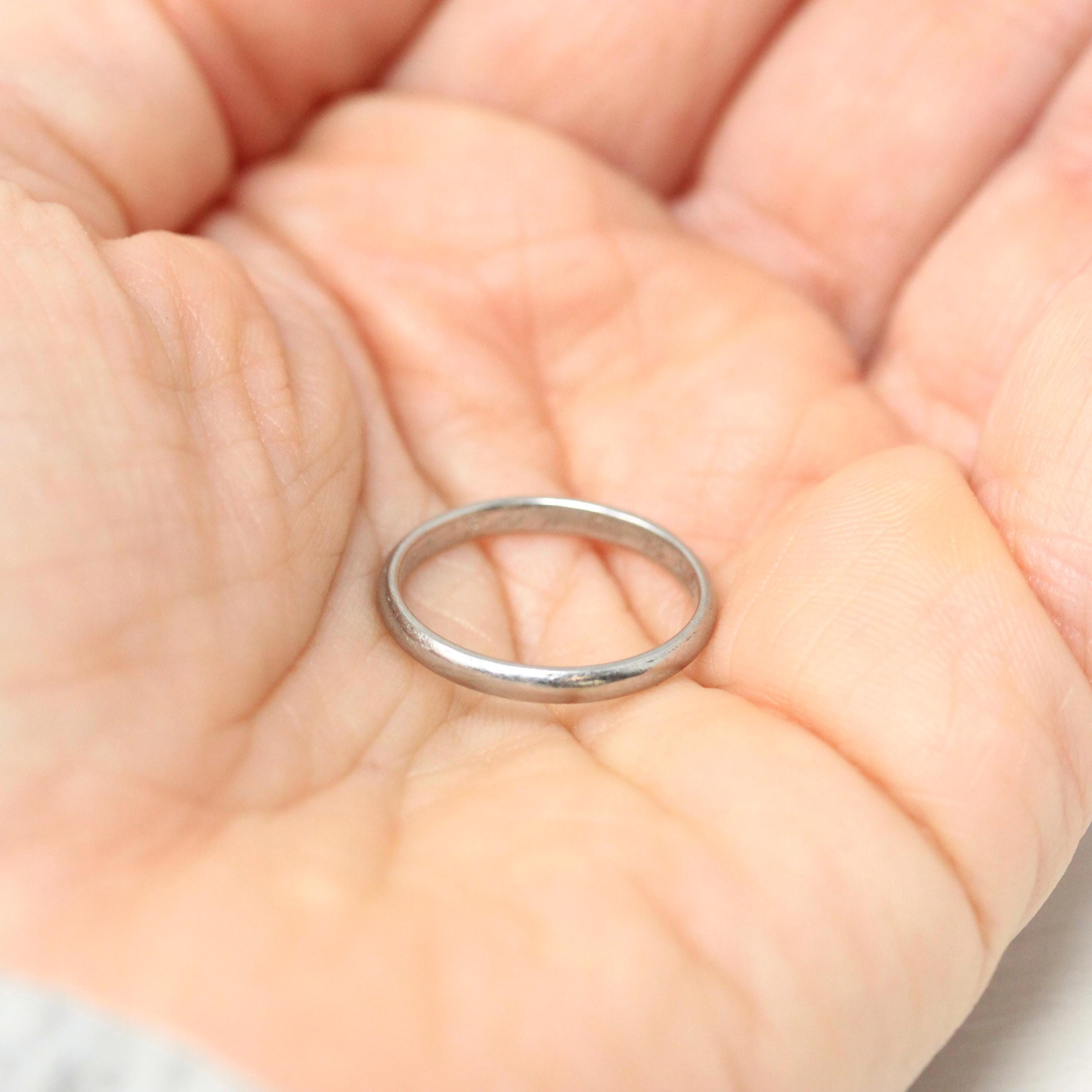 Art Deco Wedding Band - Antique Platinum Unadorned Bridal Ring - Engraved RWM to EML 11-25-25 Size 5 Polished Heirloom Fine Stacking Jewelry