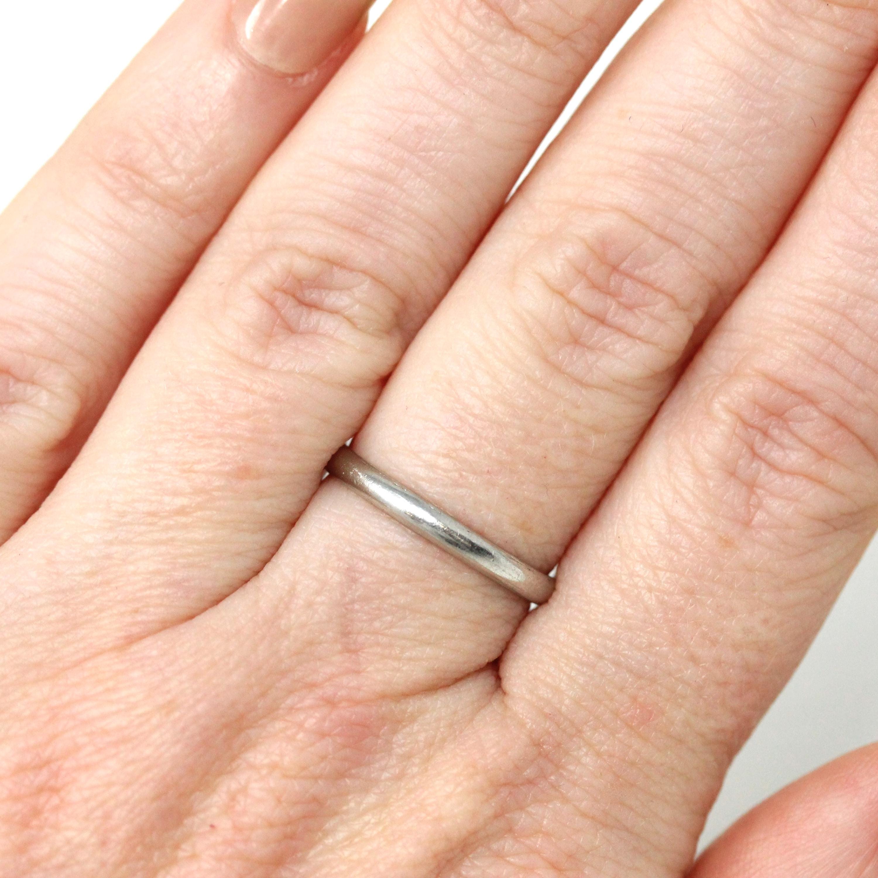 Art Deco Wedding Band - Antique Platinum Unadorned Bridal Ring - Engraved RWM to EML 11-25-25 Size 5 Polished Heirloom Fine Stacking Jewelry