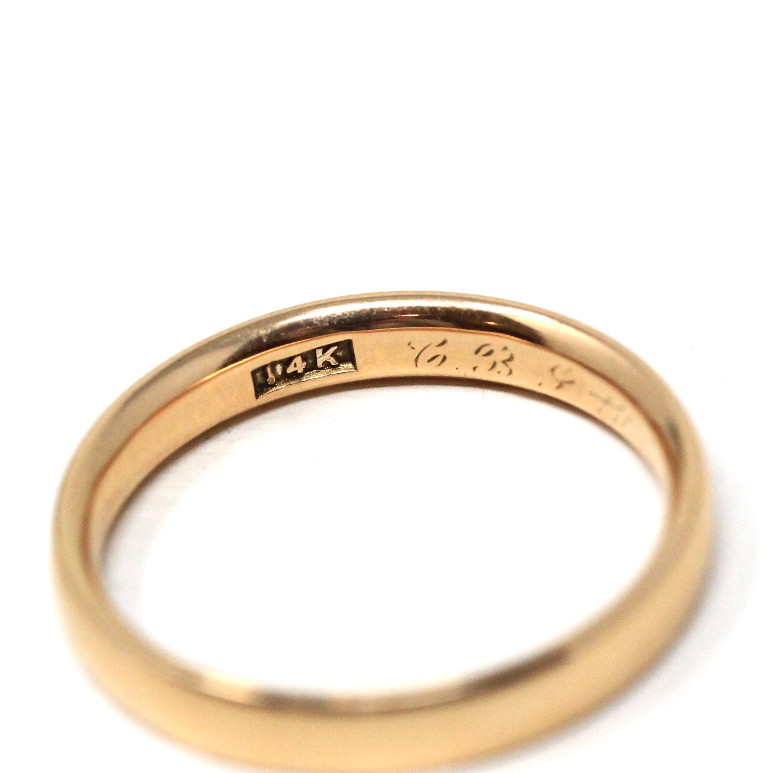 Edwardian Wedding Band - Antique 14k Rosy Yellow Gold Polished Ring - Circa 1910s Size 8 1/2 Stacking Fine Engraved CBJ to CAM Fine Jewelry