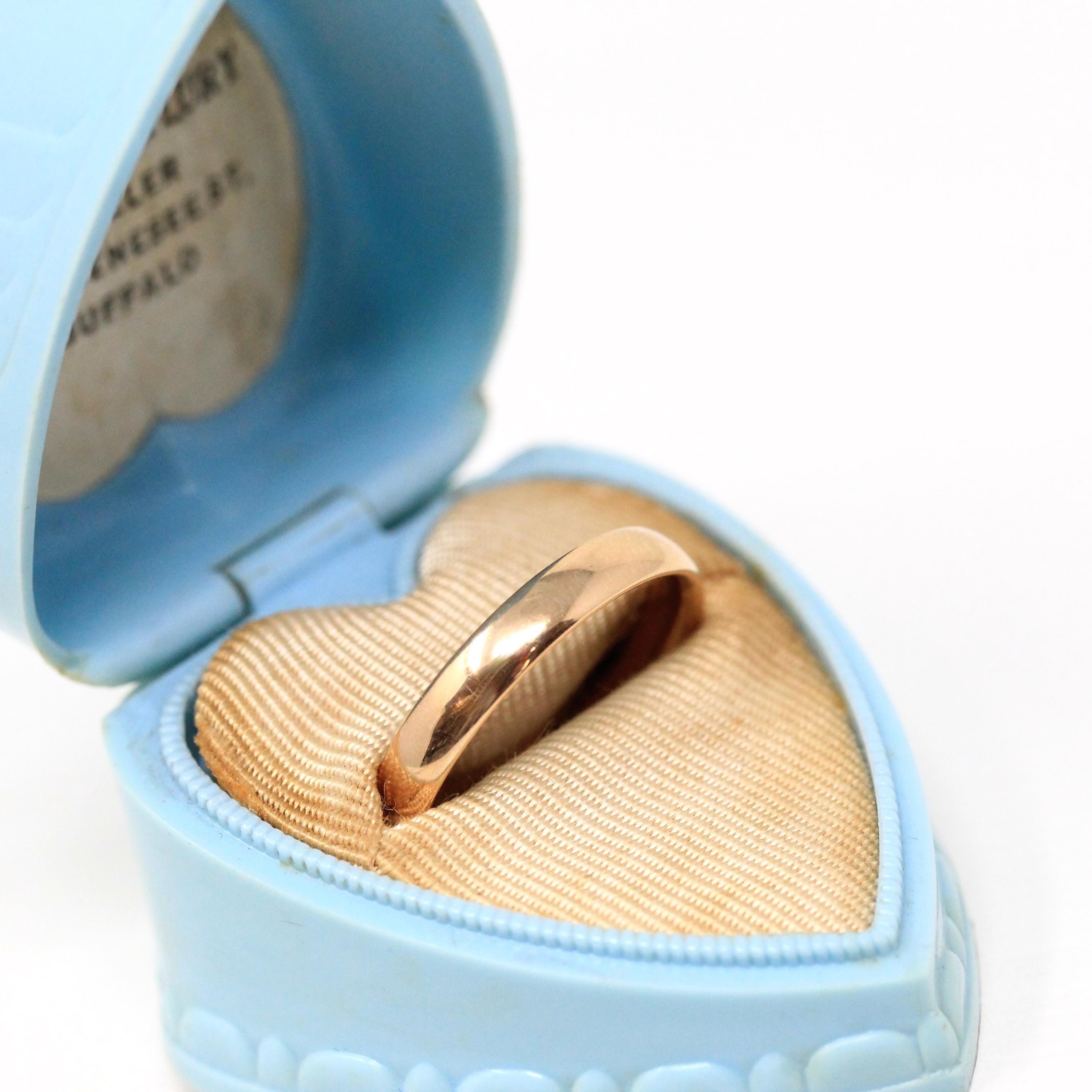 Edwardian Wedding Band - Antique 14k Rosy Yellow Gold Polished Ring - Circa 1910s Size 8 1/2 Stacking Fine Engraved CBJ to CAM Fine Jewelry