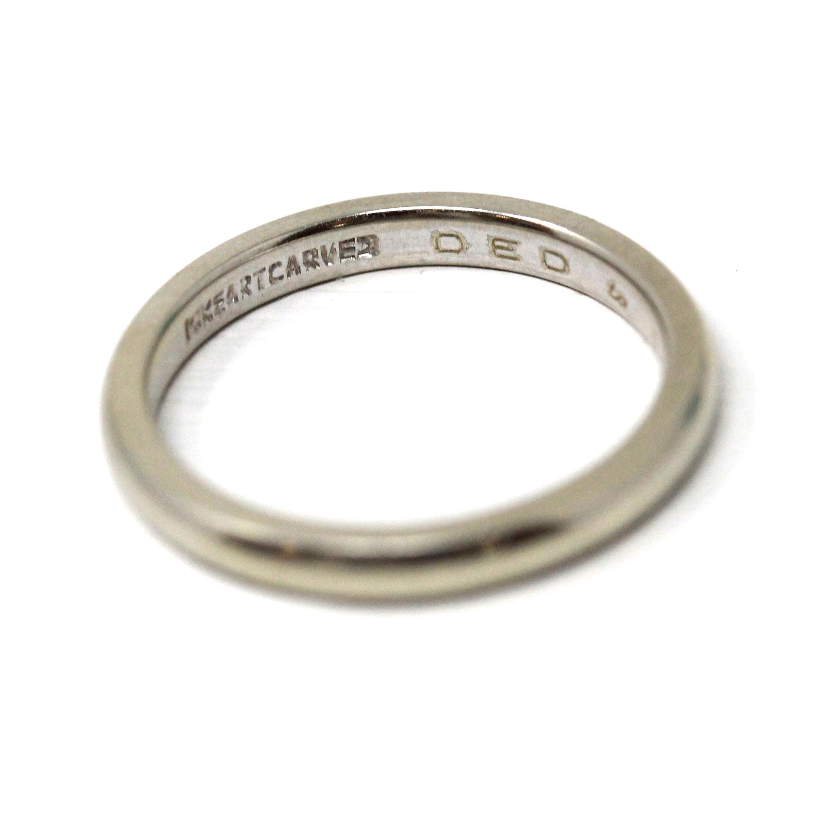 Mid Century Wedding Band - Vintage Era 14k White Gold Plain Stacking Ring - Dated 1956 Size 6 Signed Art Carved JR Wood Bridal Fine Jewelry