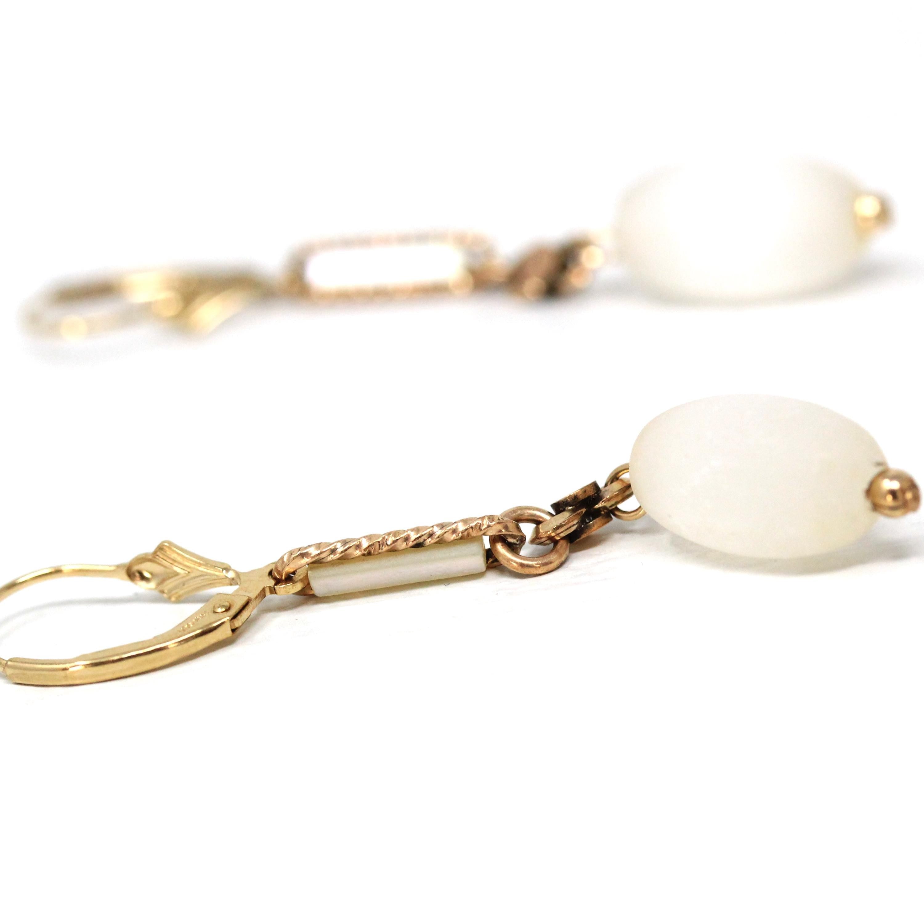 Antique Feldspar Earrings - Victorian Gold Filled Pocket Watch Conversion - Circa 1890s Era Lever Backs Statement Fashion Accessory Jewelry