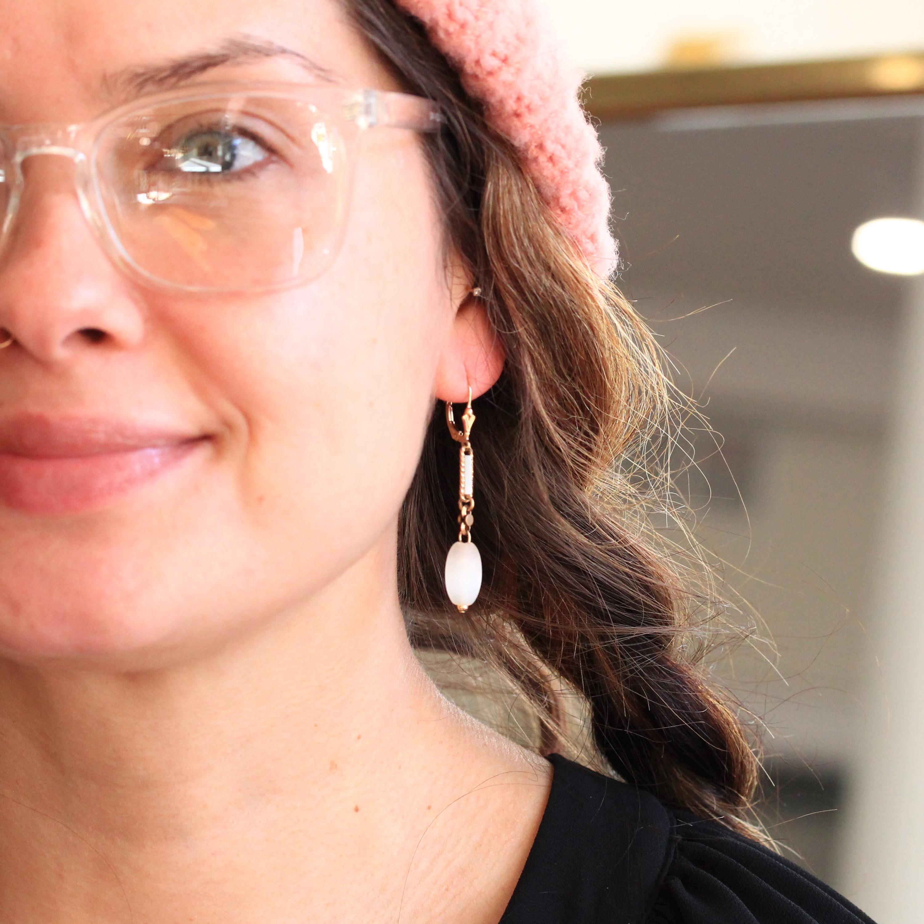 Antique Feldspar Earrings - Victorian Gold Filled Pocket Watch Conversion - Circa 1890s Era Lever Backs Statement Fashion Accessory Jewelry