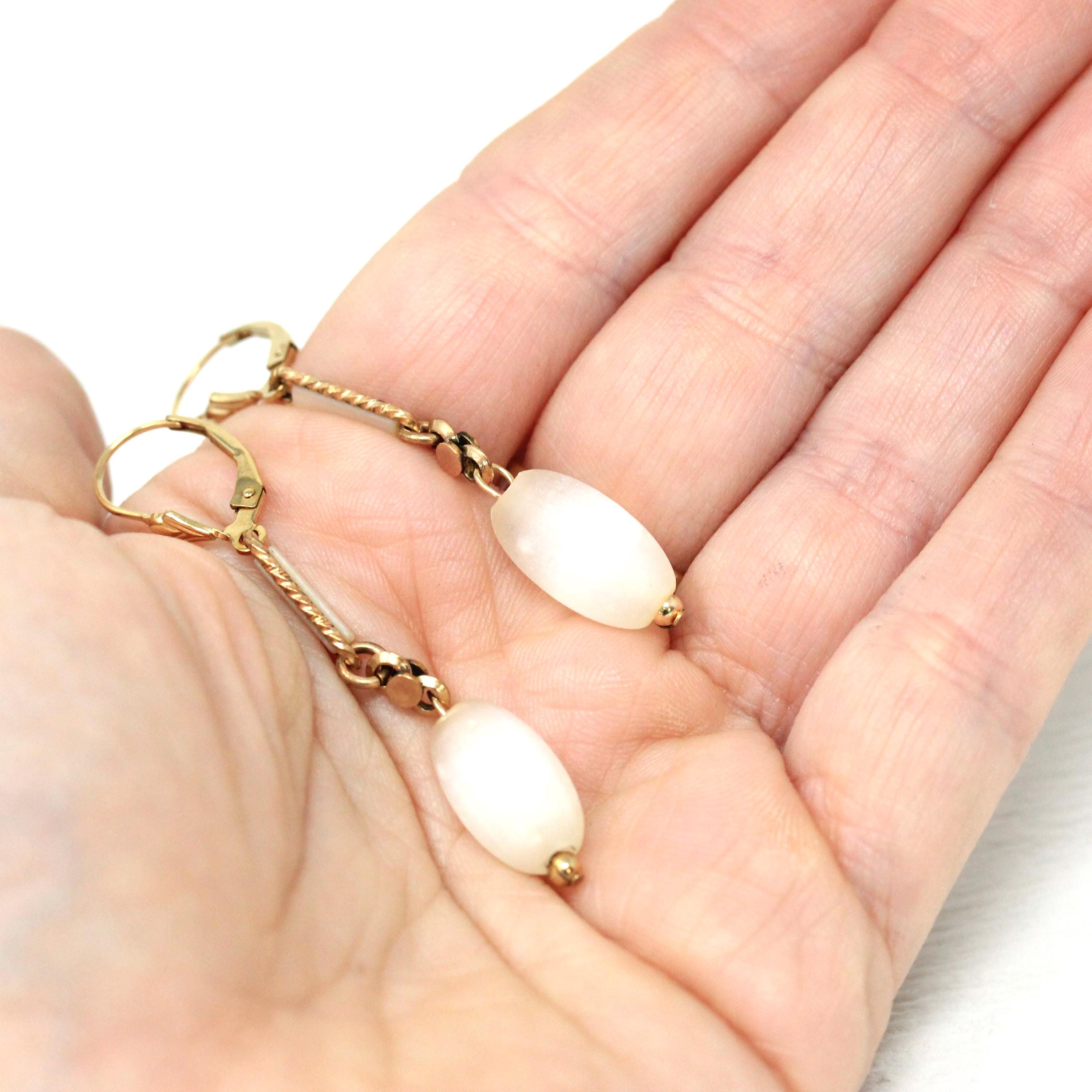 Antique Feldspar Earrings - Victorian Gold Filled Pocket Watch Conversion - Circa 1890s Era Lever Backs Statement Fashion Accessory Jewelry