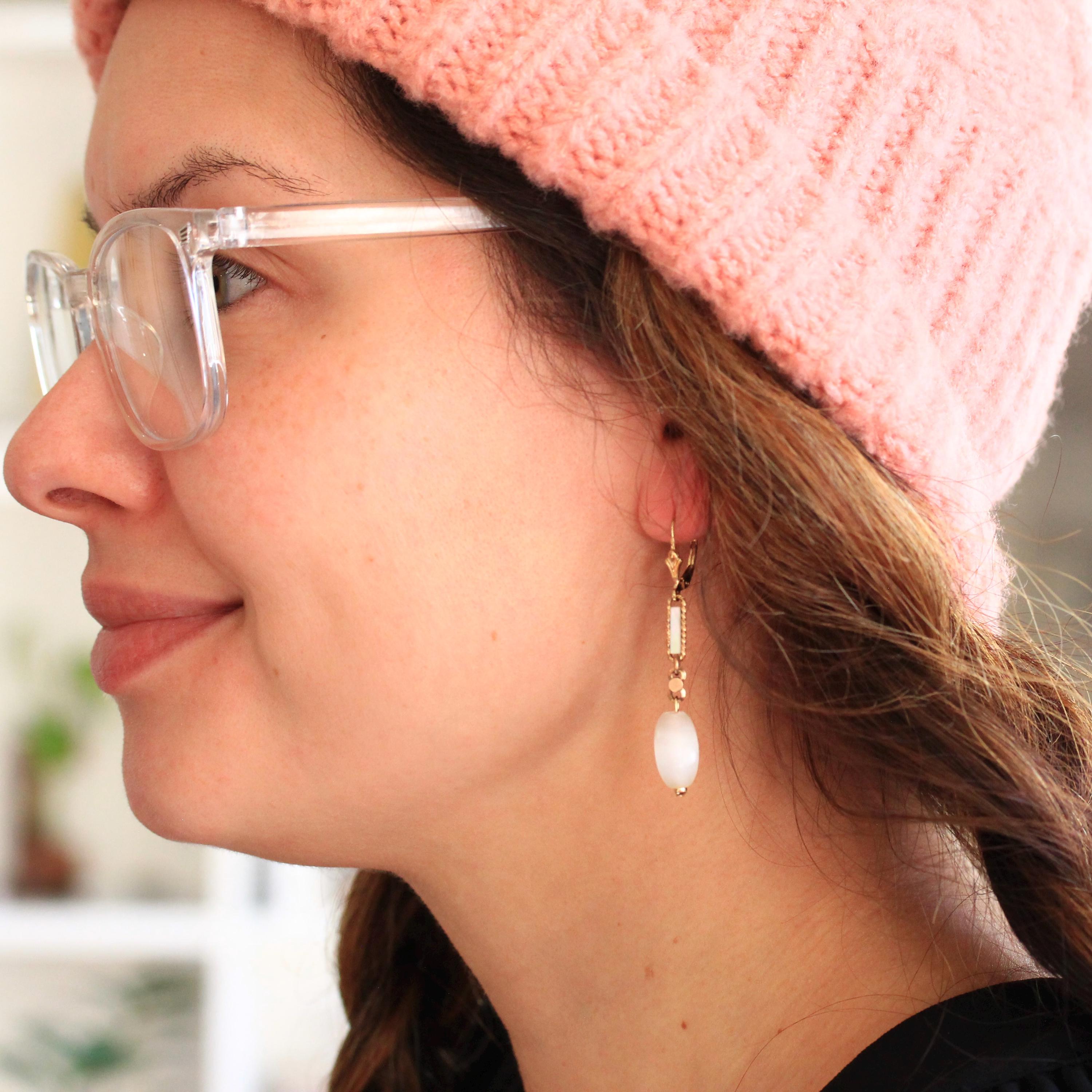 Antique Feldspar Earrings - Victorian Gold Filled Pocket Watch Conversion - Circa 1890s Era Lever Backs Statement Fashion Accessory Jewelry