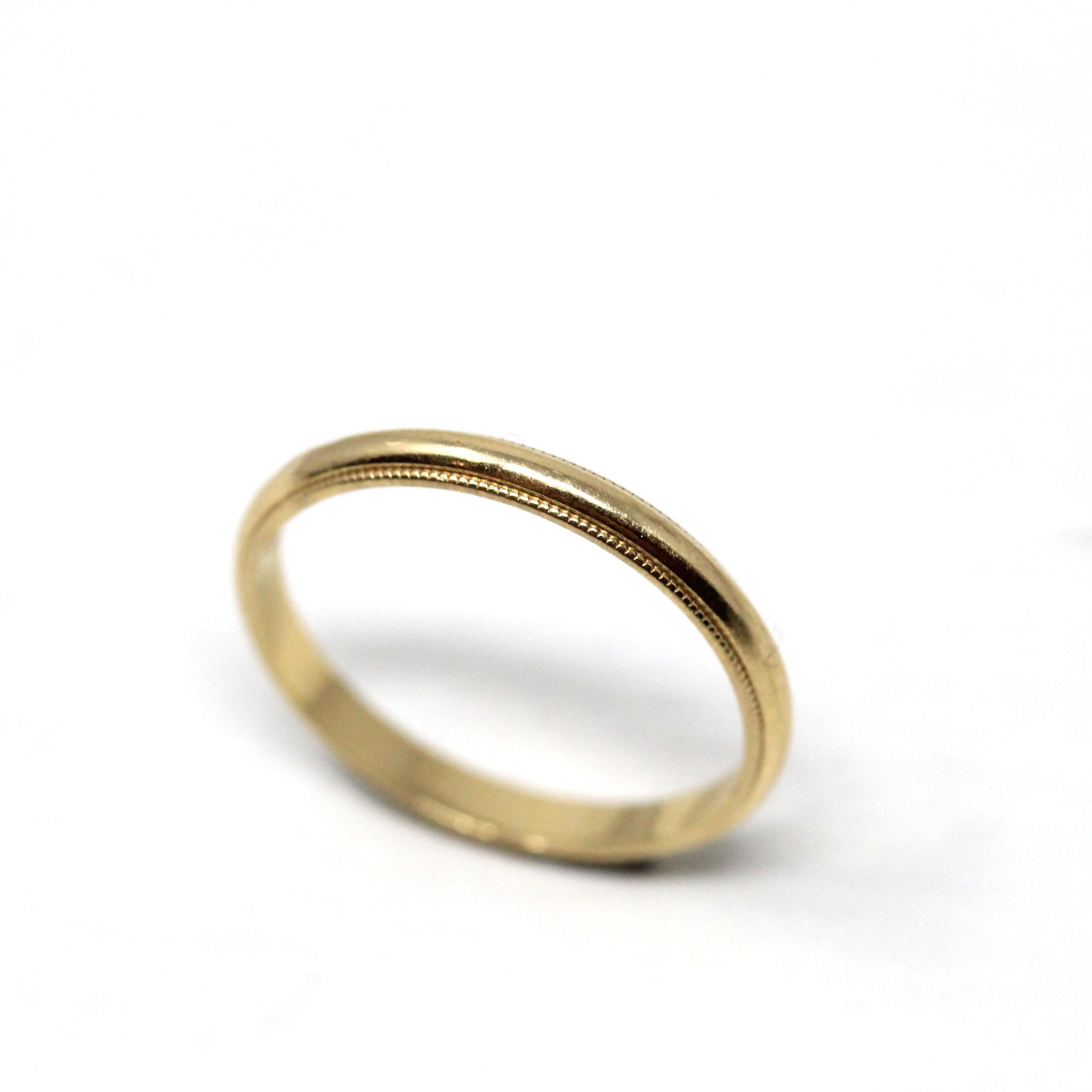 Estate Wedding Band - Modern 14k Yellow Gold Milgrain Eternity Design Ring - Circa 1980s Era Size 7.5 Stacking Bridal Fine Statement Jewelry