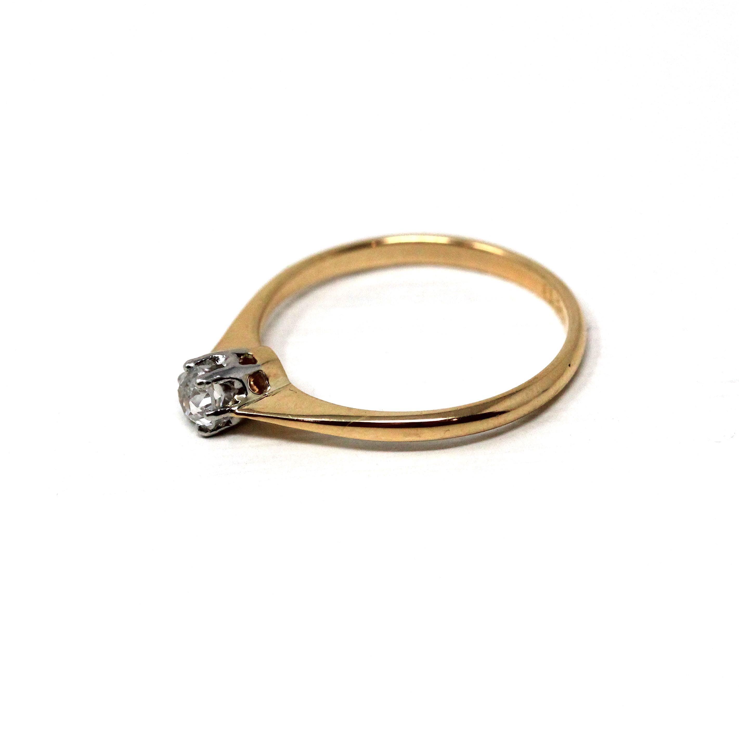 Edwardian Diamond Ring - Antique 18k Yellow Gold & Platinum Natural Old Mine Cut - Circa 1900s Era Size 7.75 Fine Bridal Engagement Jewelry