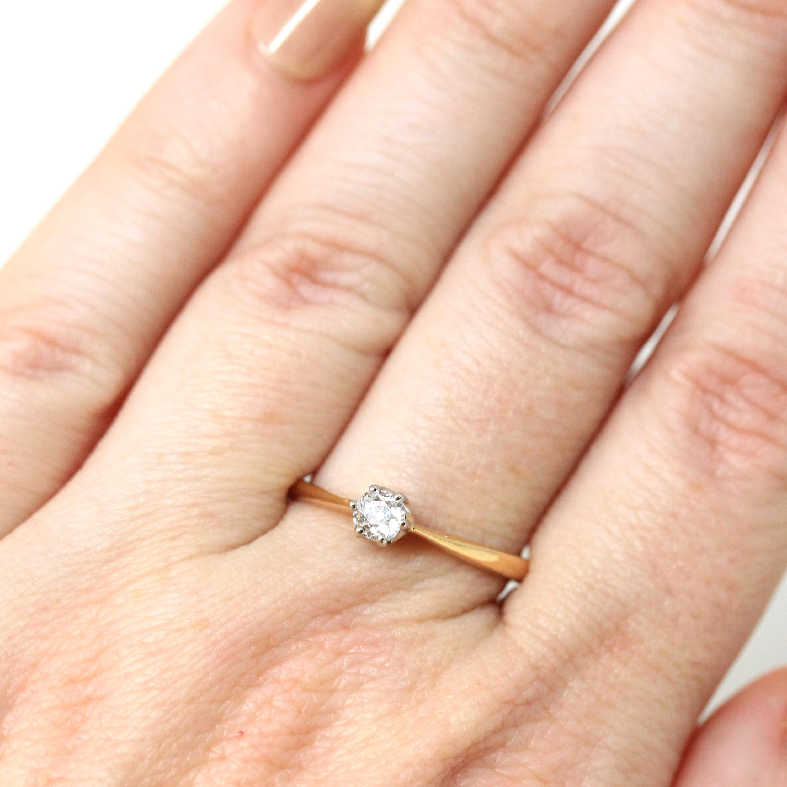 Edwardian Diamond Ring - Antique 18k Yellow Gold & Platinum Natural Old Mine Cut - Circa 1900s Era Size 7.75 Fine Bridal Engagement Jewelry