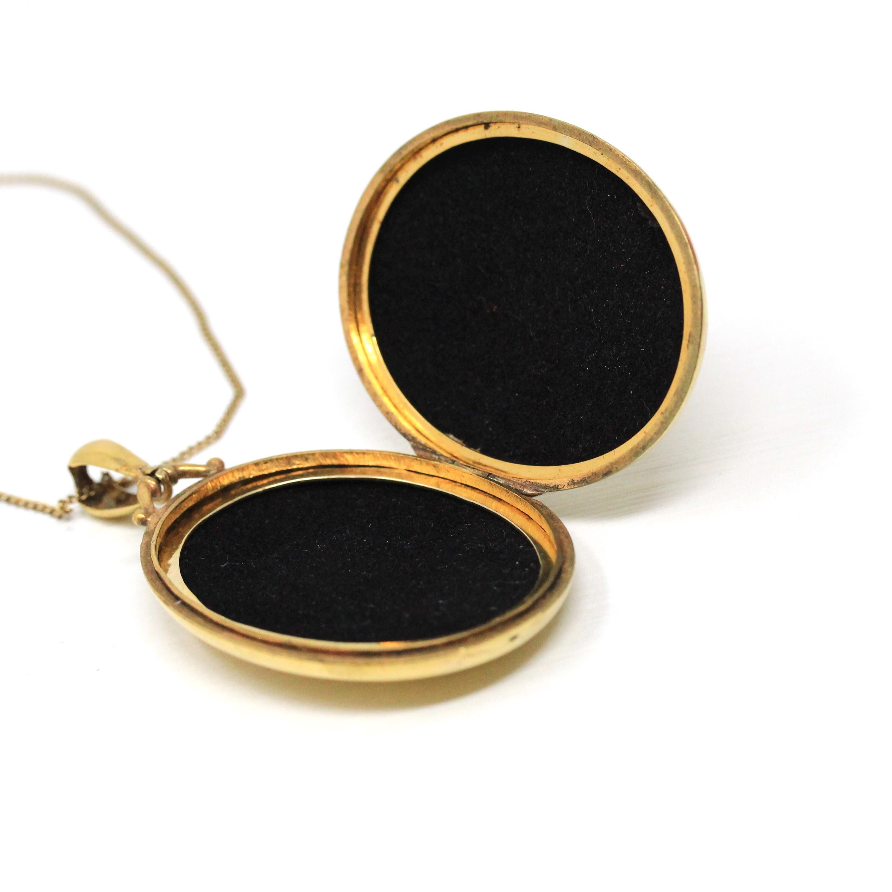 Antique Diamond Locket - Victorian Gold Filled Large Oval Photograph Pendant Necklace - Circa 1890s Era Old Mine Cut .07 CT Accent Jewelry