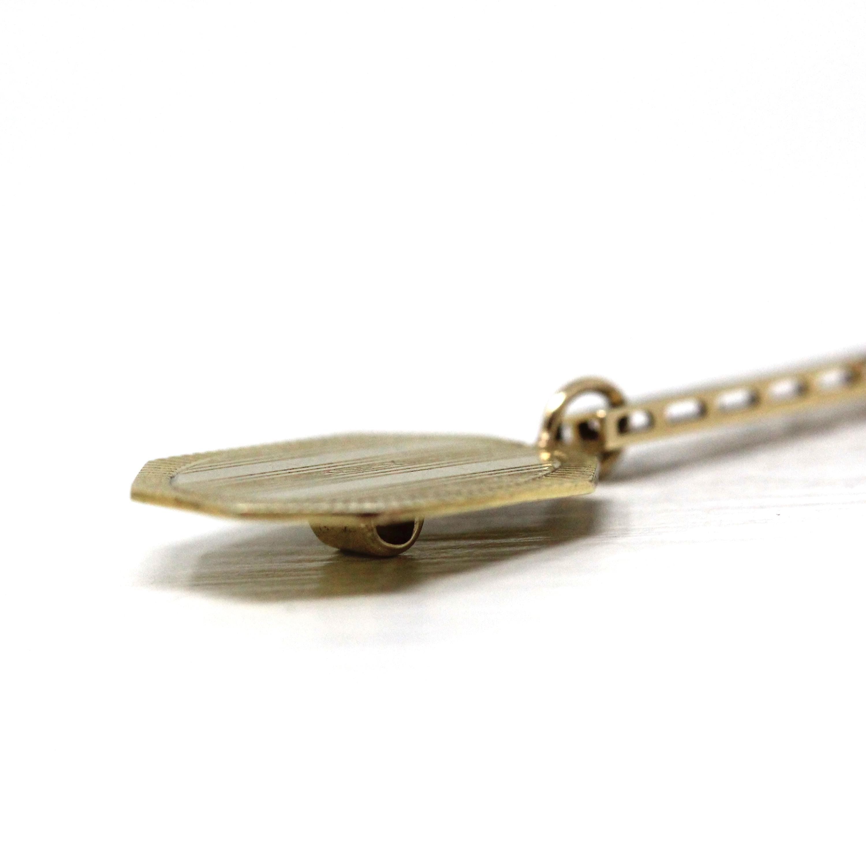 Antique Conversion Pendant - Late Edwardian Deco 10k Gold Cufflink 14k Bar Drop Two Tone Upcycled - Circa 1920s Fine Dainty Filigree Jewelry