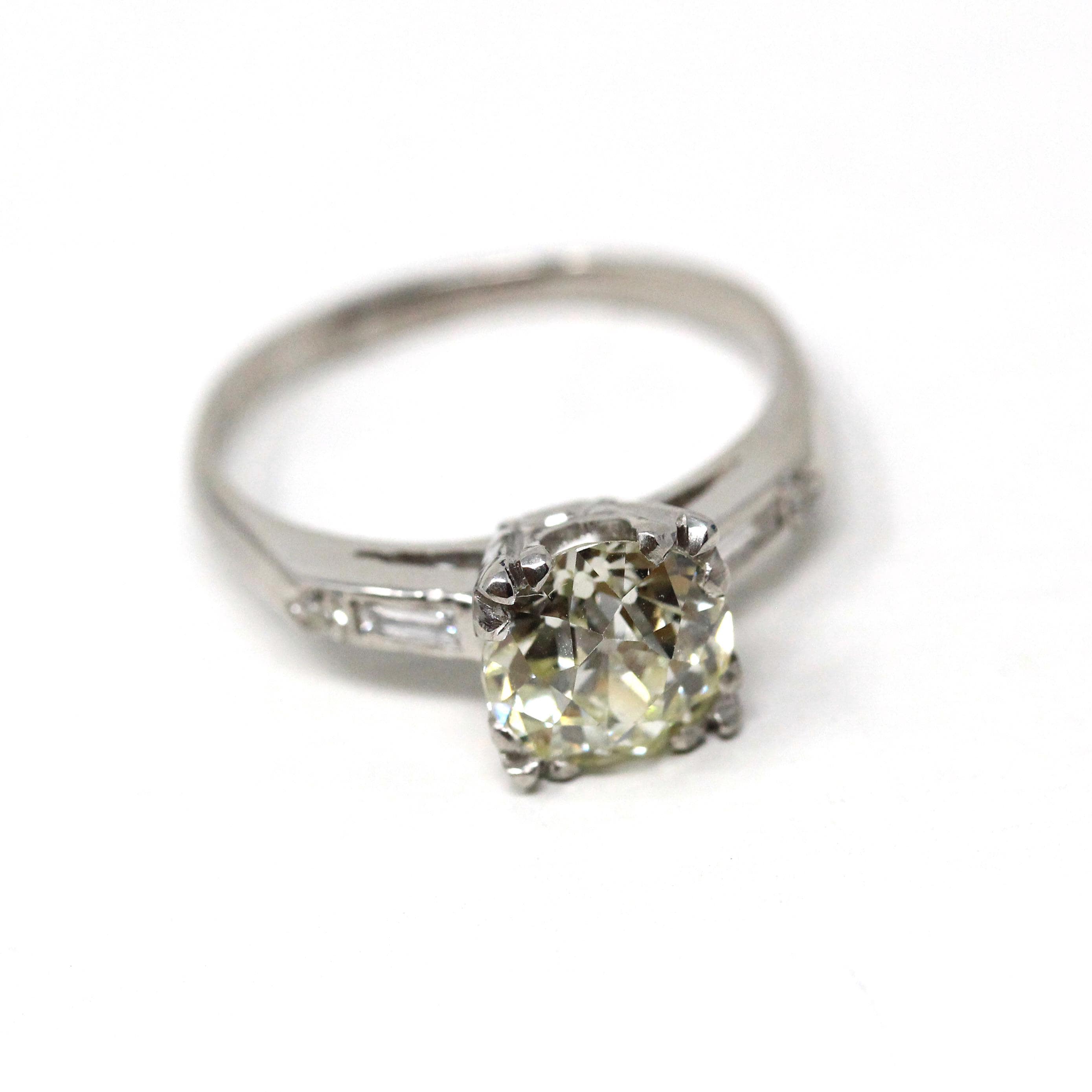 1.76 Carat Diamond Engagement Ring - Mid Century Platinum Old European Brilliant Cut - Size 6 3/4 Circa 1950s GIA Report Fine Bridal Jewelry