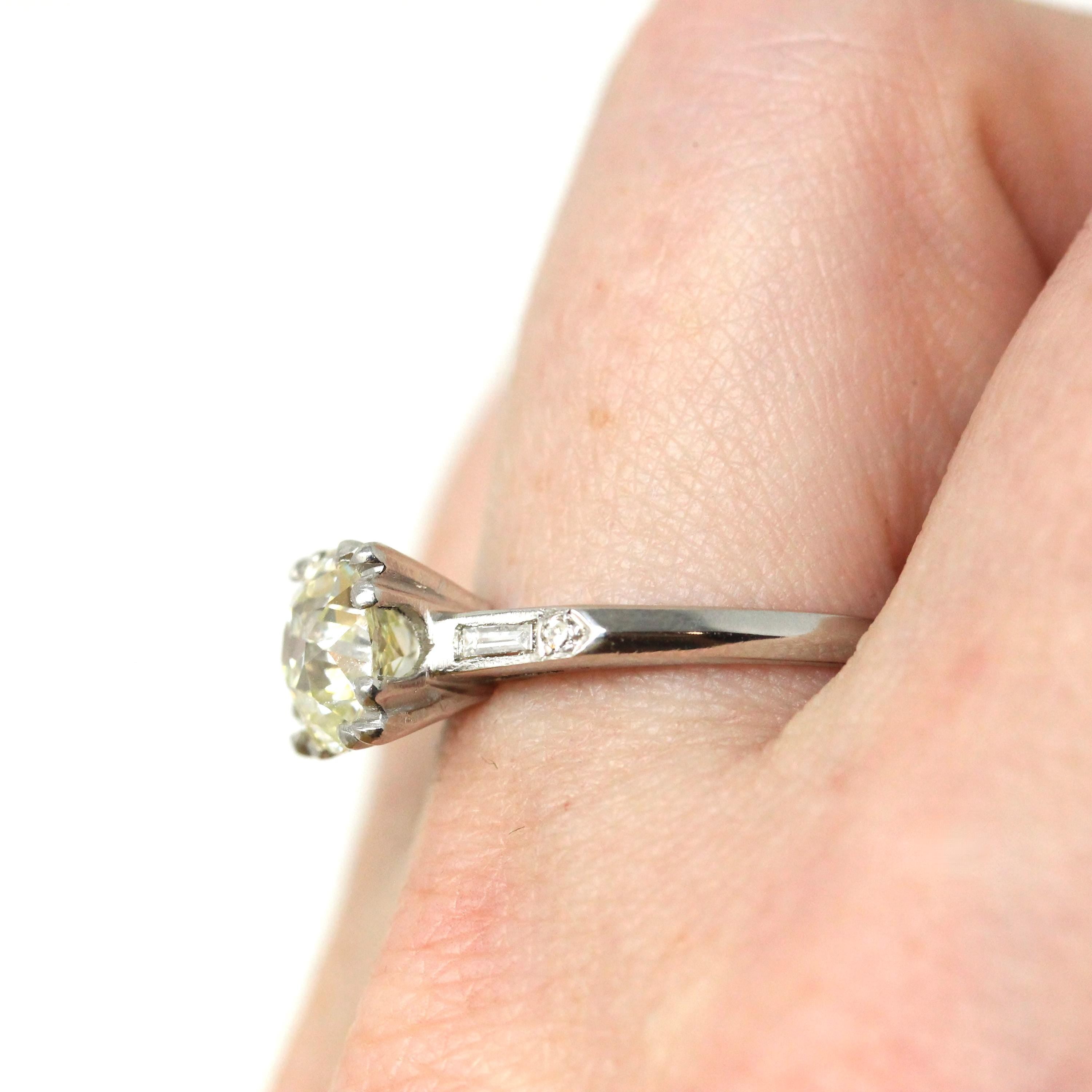 1.76 Carat Diamond Engagement Ring - Mid Century Platinum Old European Brilliant Cut - Size 6 3/4 Circa 1950s GIA Report Fine Bridal Jewelry