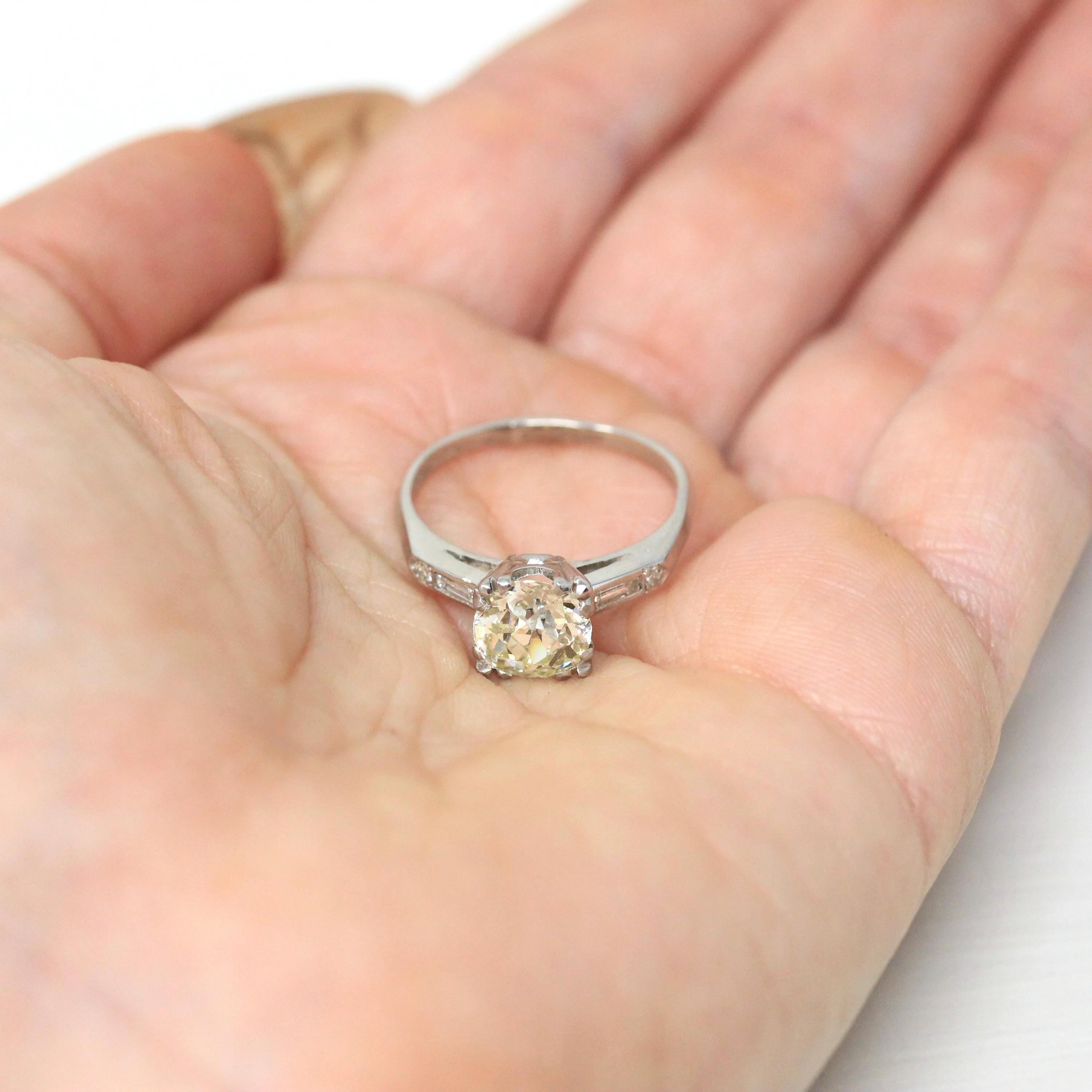 1.76 Carat Diamond Engagement Ring - Mid Century Platinum Old European Brilliant Cut - Size 6 3/4 Circa 1950s GIA Report Fine Bridal Jewelry