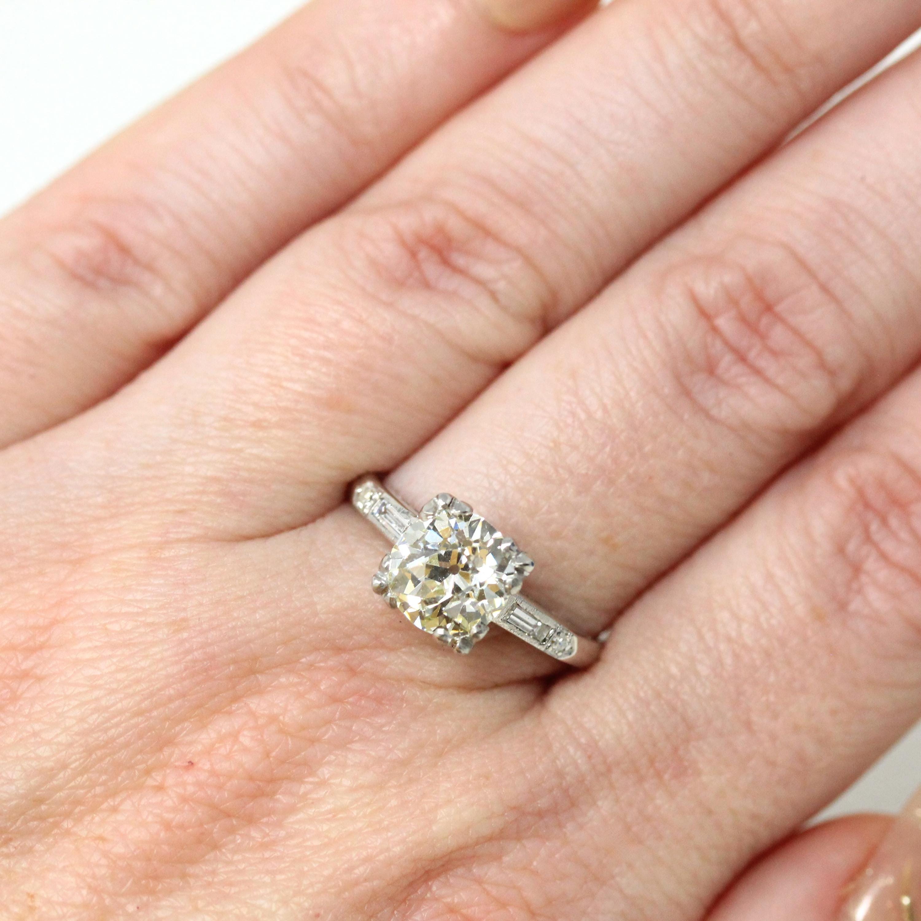 1.76 Carat Diamond Engagement Ring - Mid Century Platinum Old European Brilliant Cut - Size 6 3/4 Circa 1950s GIA Report Fine Bridal Jewelry