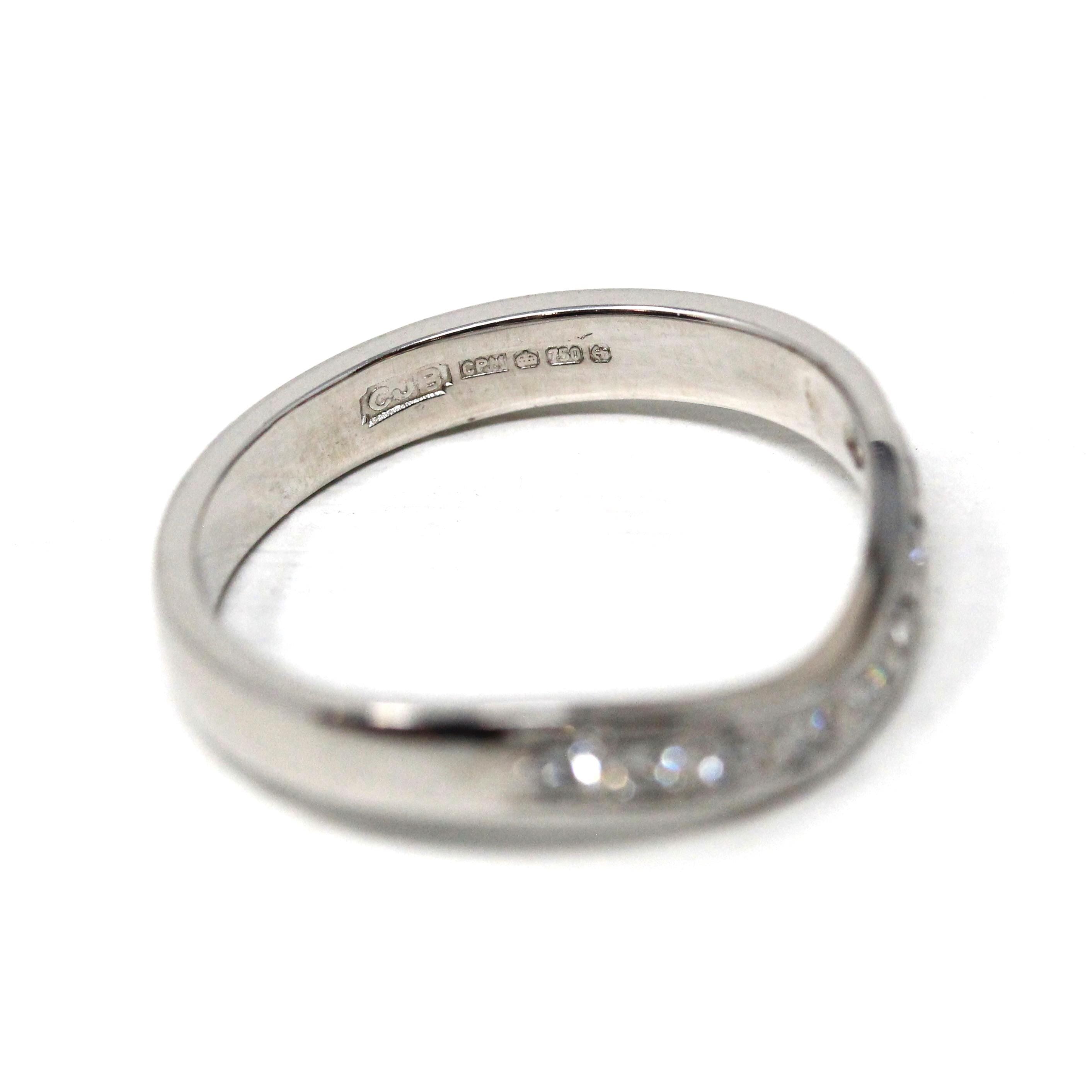 Curved Diamond Band - Modern Era 18k White Gold Natural Gemstones Wedding Ring - Estate Circa 2000's Size 6 1/2 Bridal Stacking Fine Jewelry