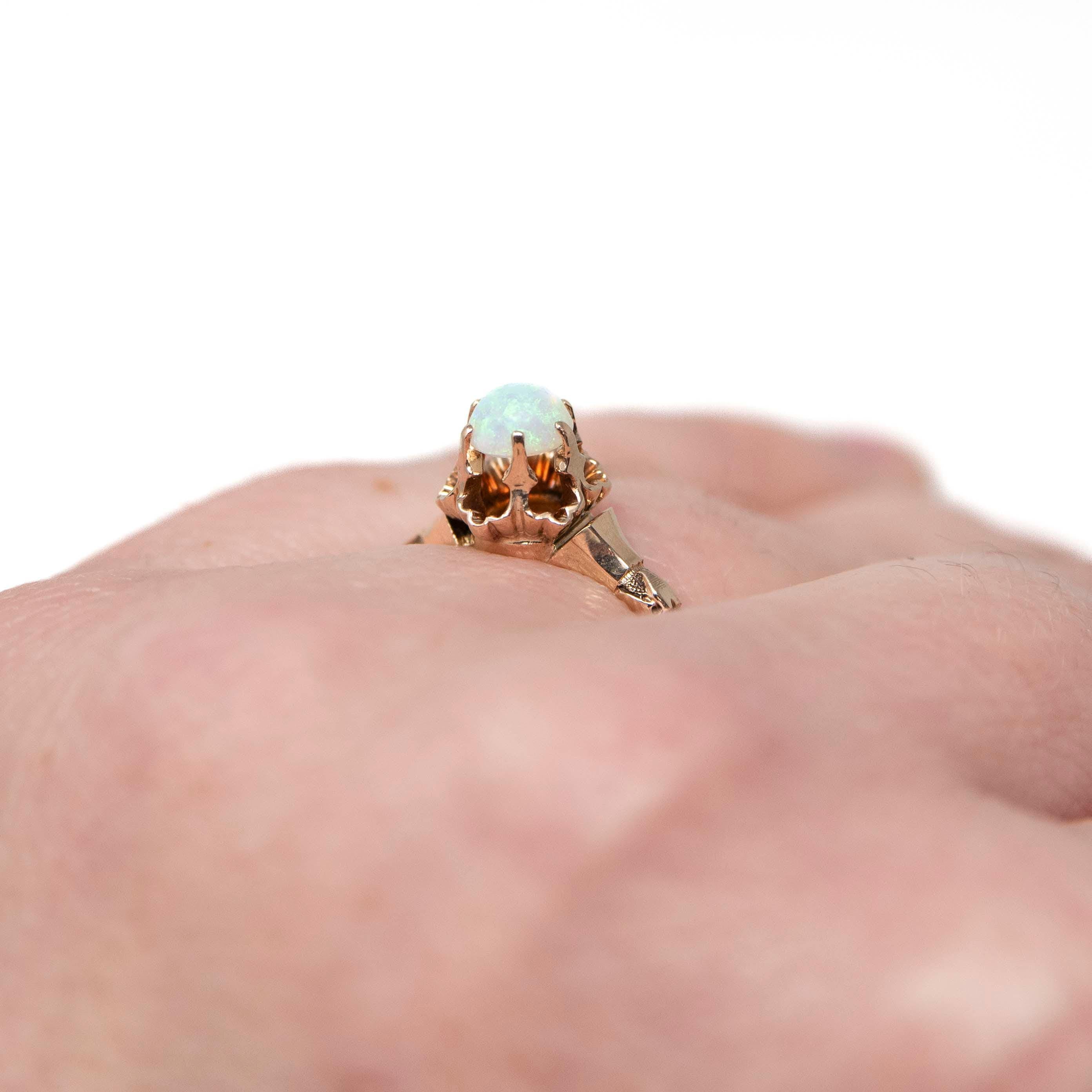 Victorian Opal Ring - Antique 10k Rosy Yellow Gold Natural Gem Solitaire - Late 1800s Size 7.5 Fine 19th Century October Birthstone Jewelry