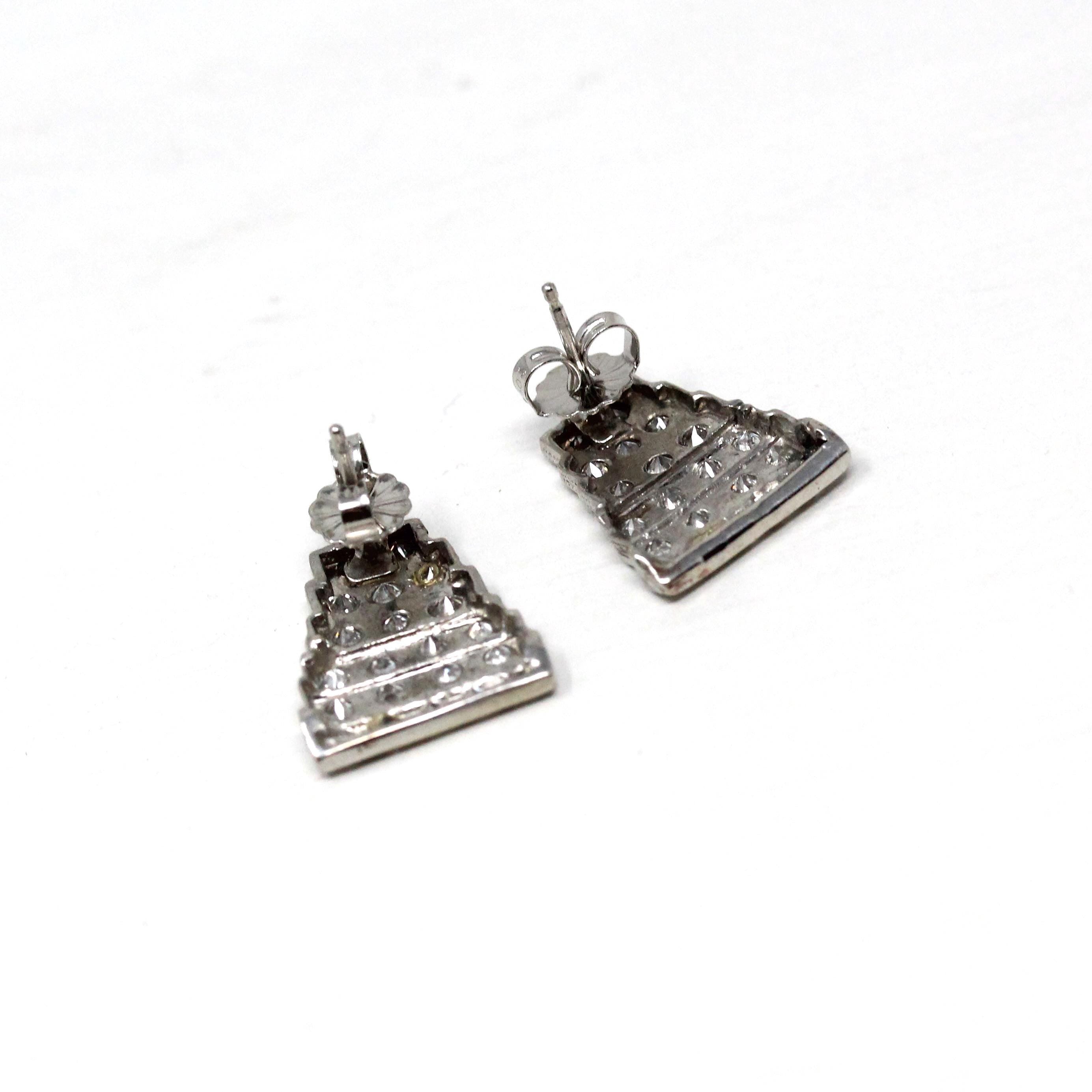 Diamond Conversion Earrings - Art Deco Platinum 1.05 CTW Diamond Geometric Shield Posts - Circa 1920s Fine Bridal Wedding Accessory Jewelry