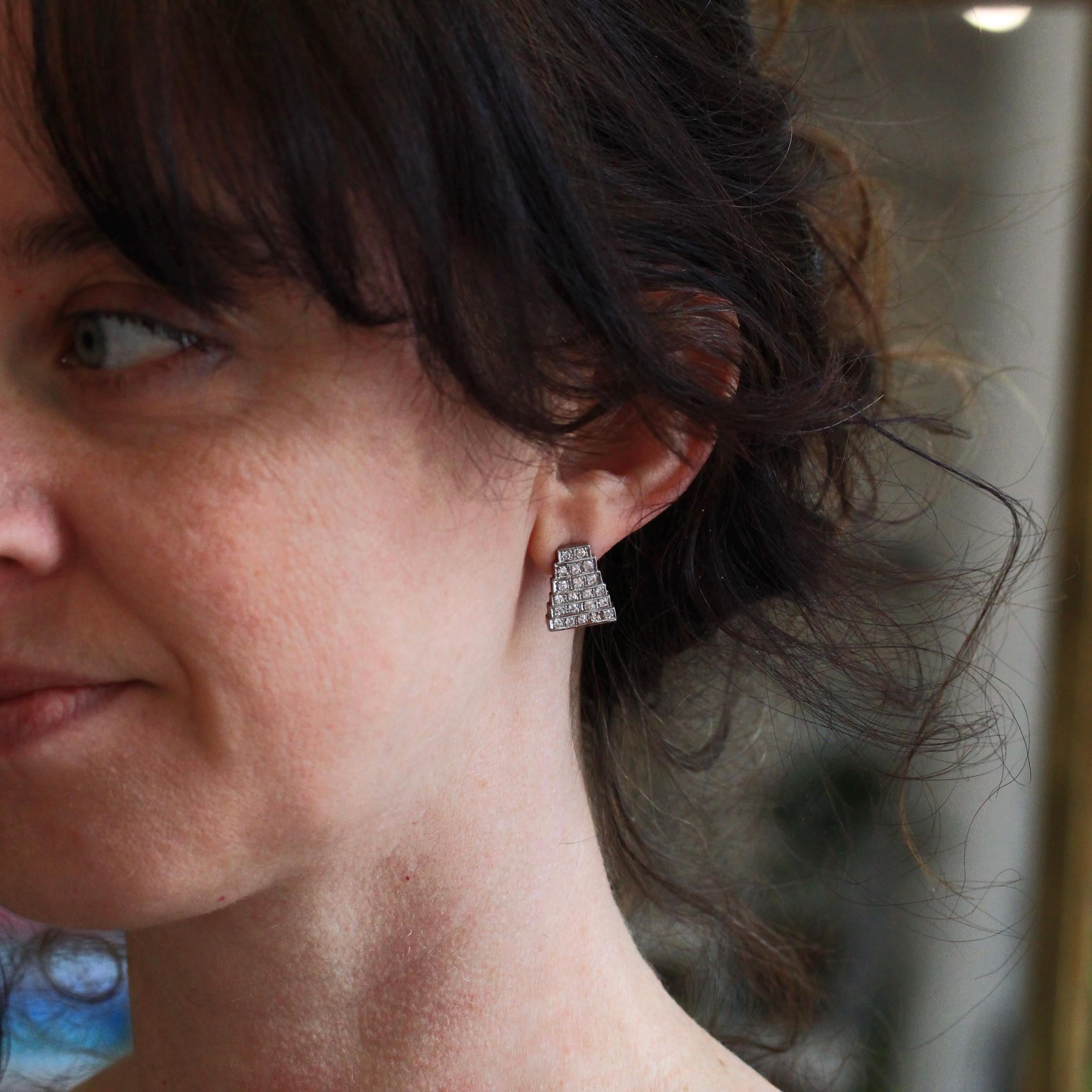 Diamond Conversion Earrings - Art Deco Platinum 1.05 CTW Diamond Geometric Shield Posts - Circa 1920s Fine Bridal Wedding Accessory Jewelry