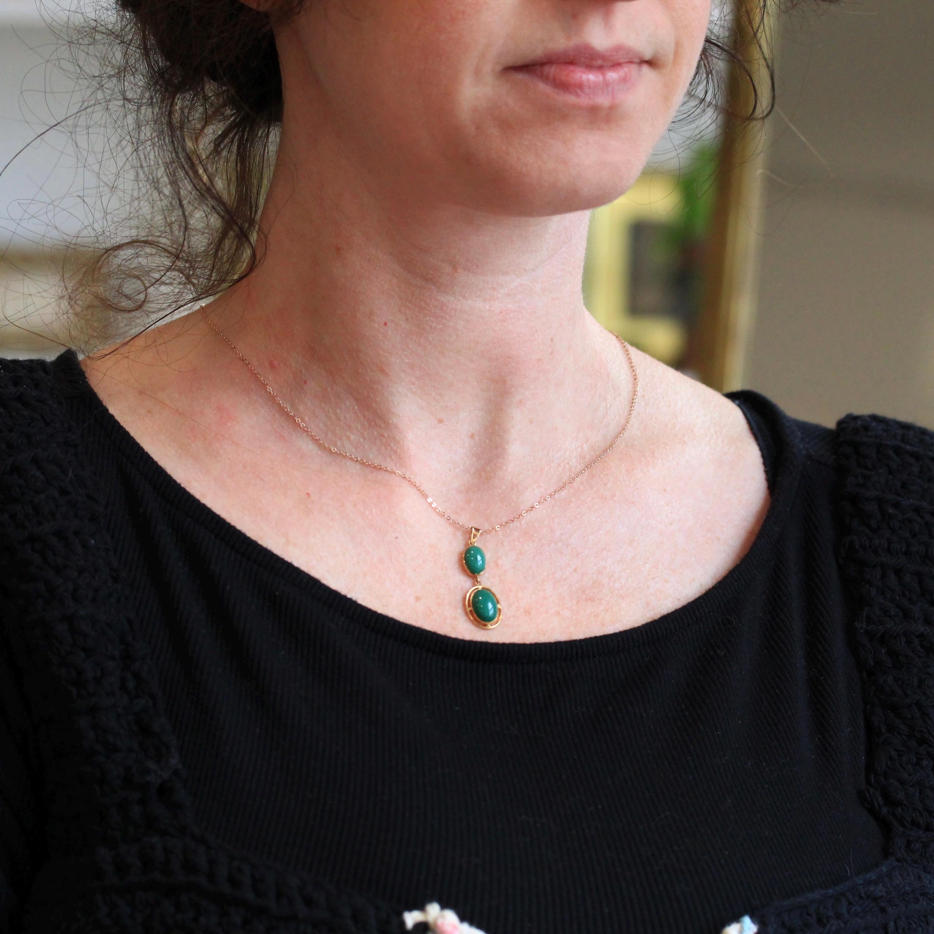 Chrome Chalcedony Jewelry Set - Edwardian 10k Yellow Gold Green Gemstone Necklace Earrings - Vintage Circa 1910s Thread Back Fine Jewelry