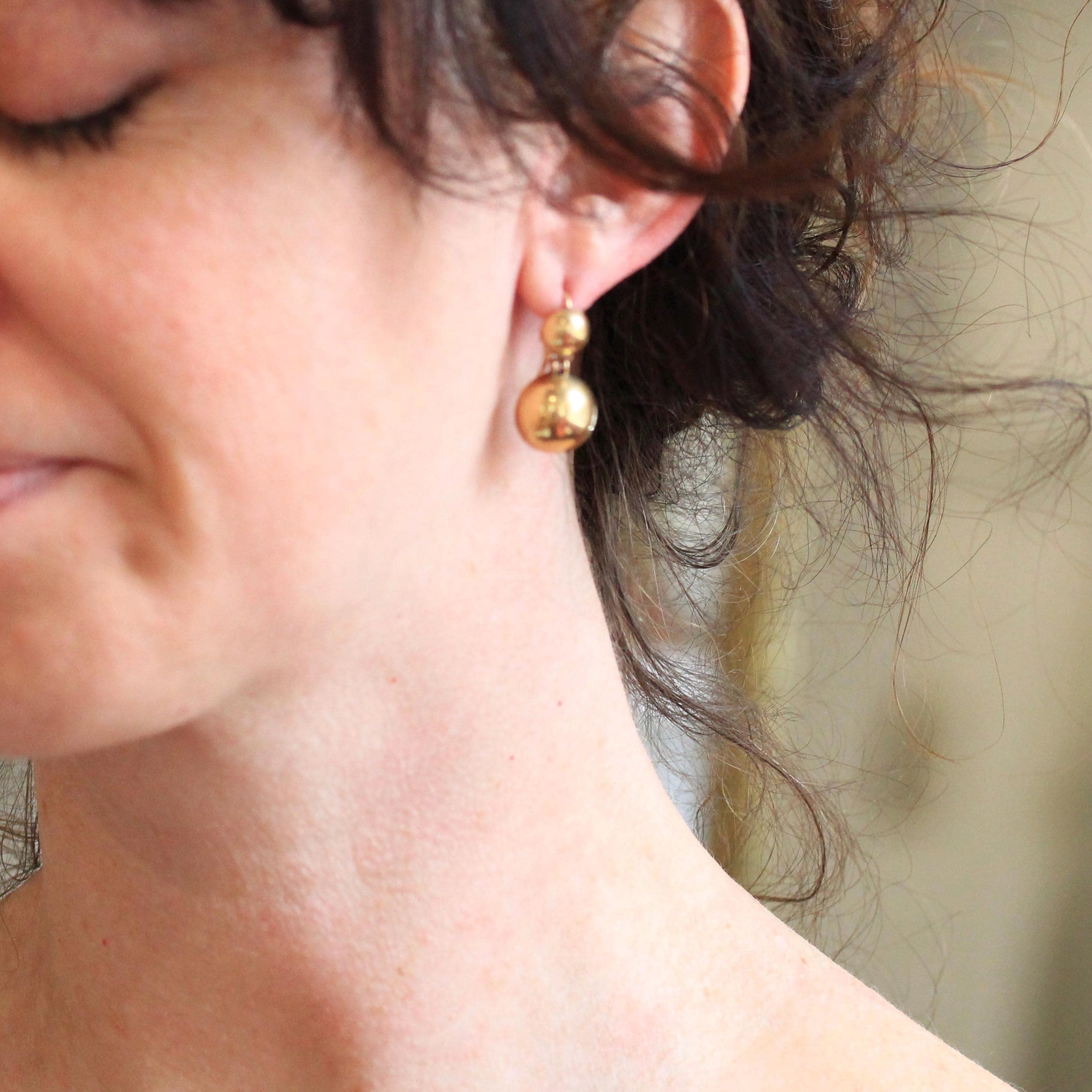 Victorian Drop Earrings - Antique 14k Yellow Gold Round Ball Dangle Wire Hooks - Vintage Late 1800s Era Hanging Fine 19th Century Jewelry