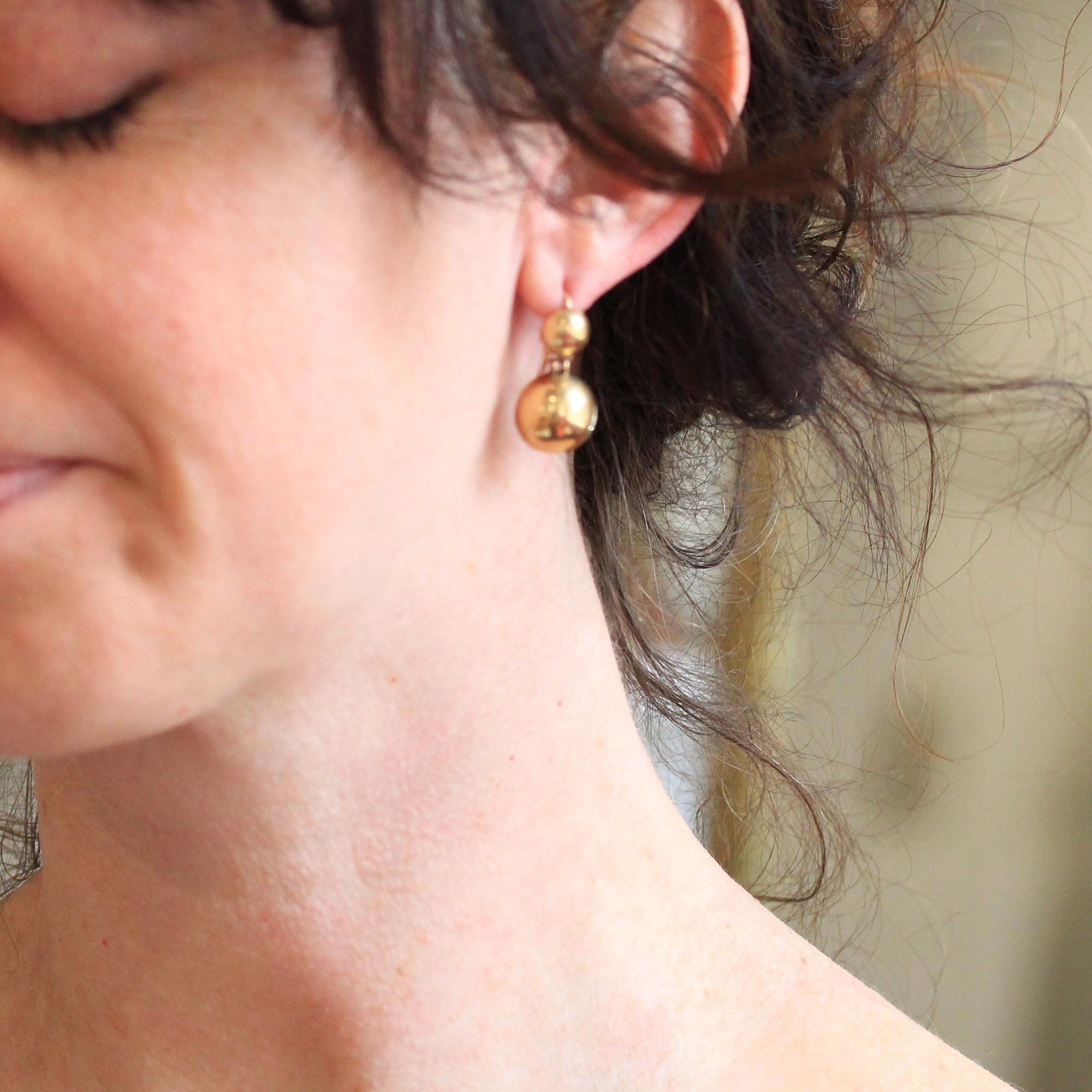 Victorian Drop Earrings - Antique 14k Yellow Gold Round Ball Dangle Wire Hooks - Vintage Late 1800s Era Hanging Fine 19th Century Jewelry
