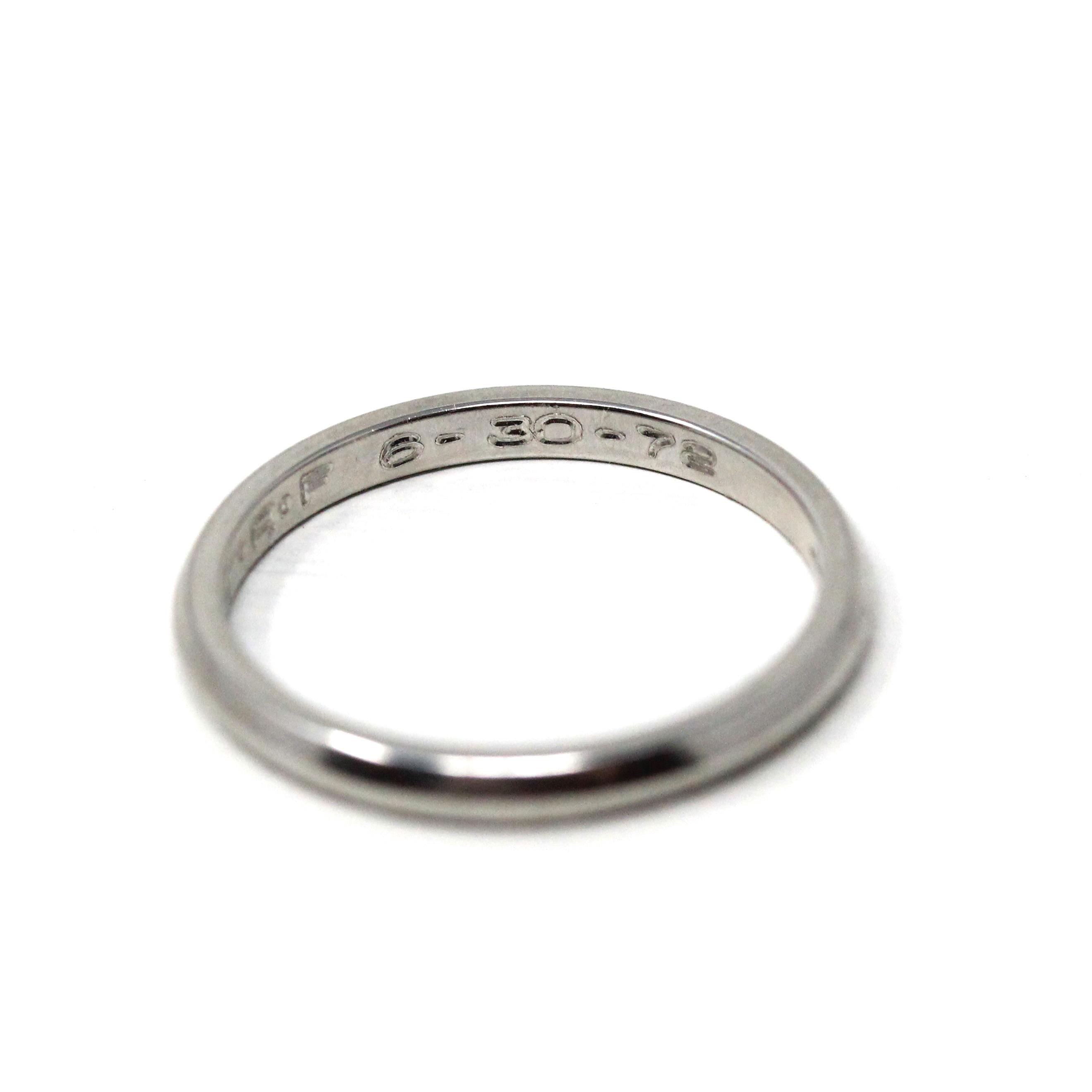1972 Wedding Band - Retro Platinum Engraved Unadorned Ring - Vintage Dated "6-30-72" Size 5 1/2 Fine Stacking Jewelry