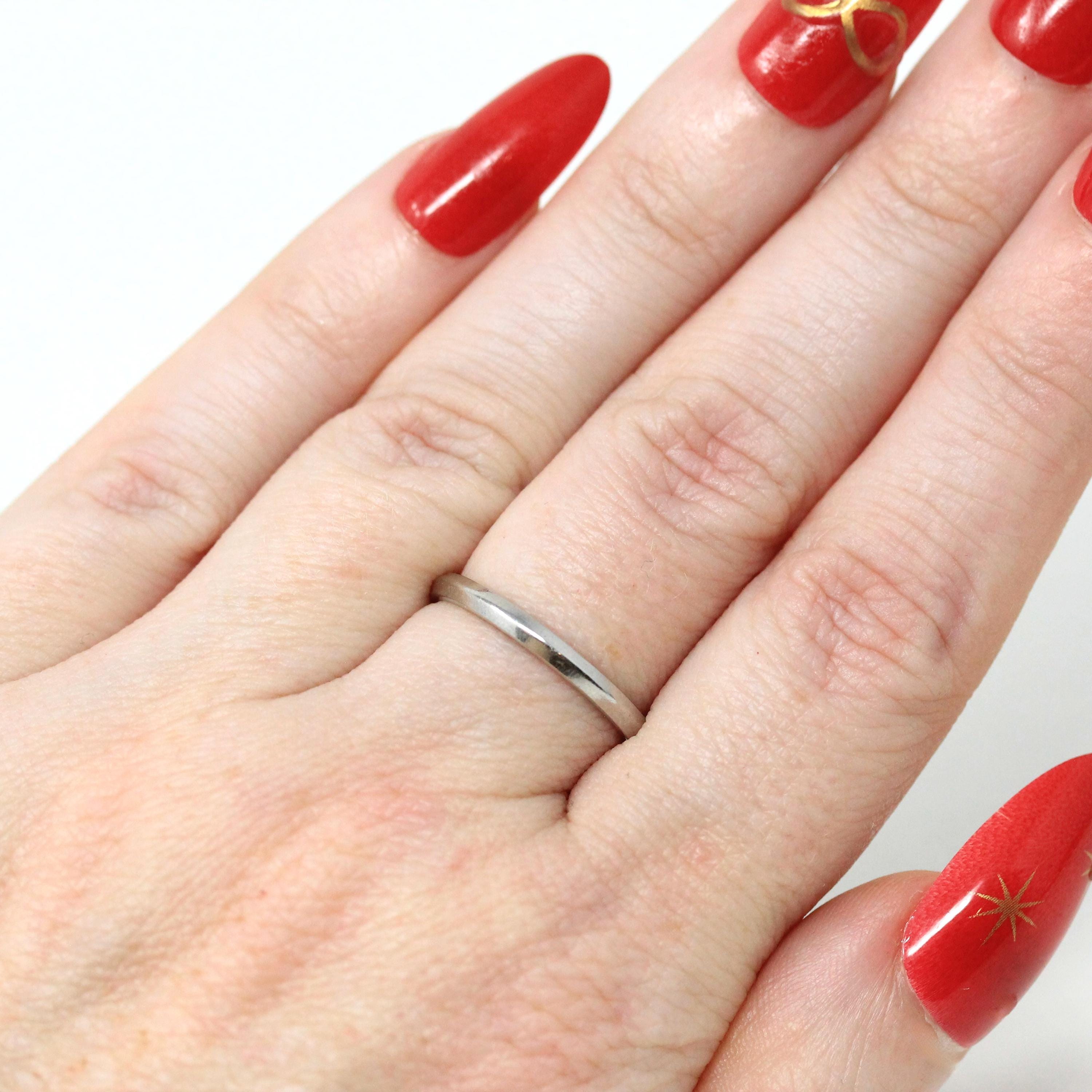 1972 Wedding Band - Retro Platinum Engraved Unadorned Ring - Vintage Dated "6-30-72" Size 5 1/2 Fine Stacking Jewelry